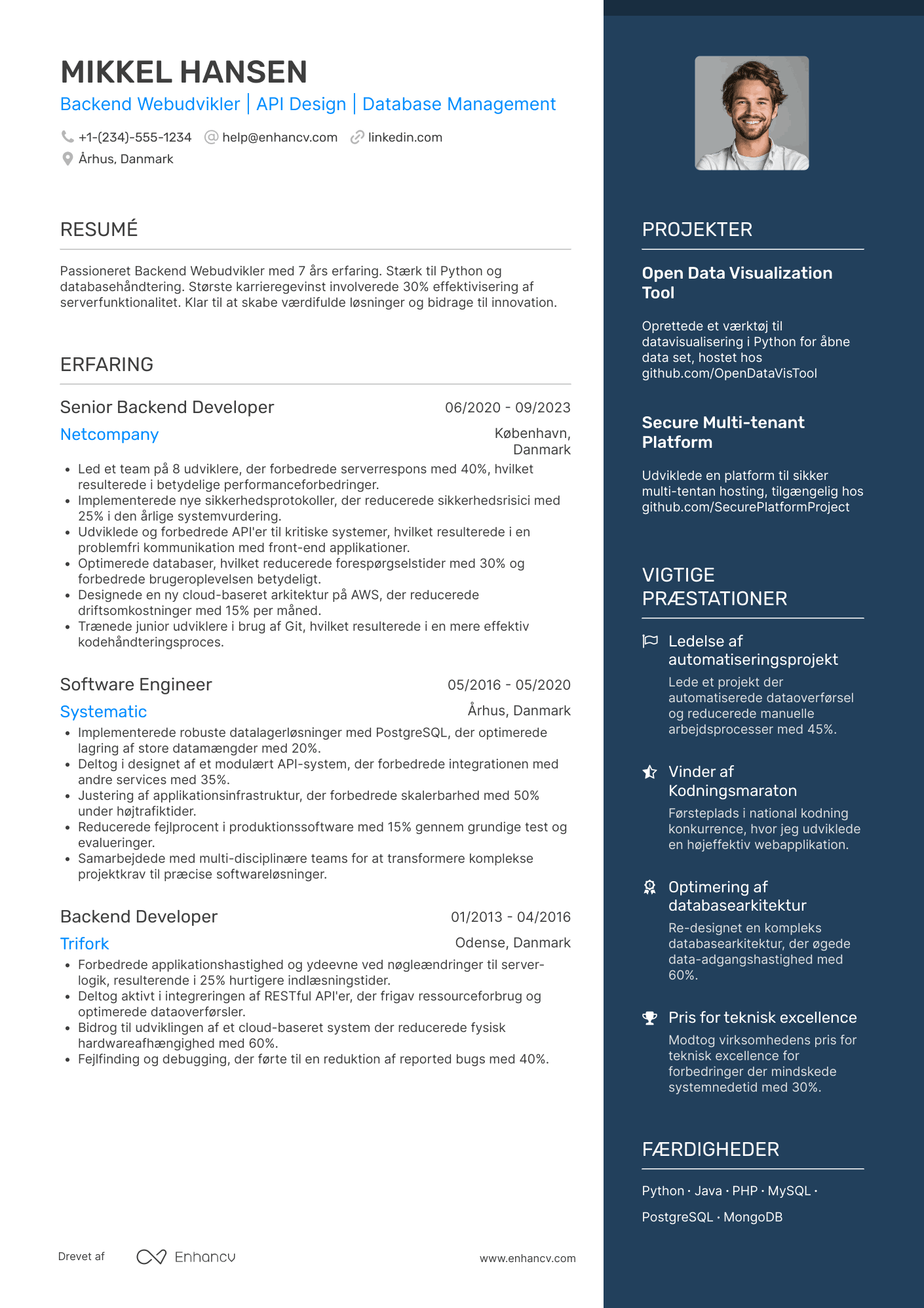 CV til Backend Webudvikler Resume Example