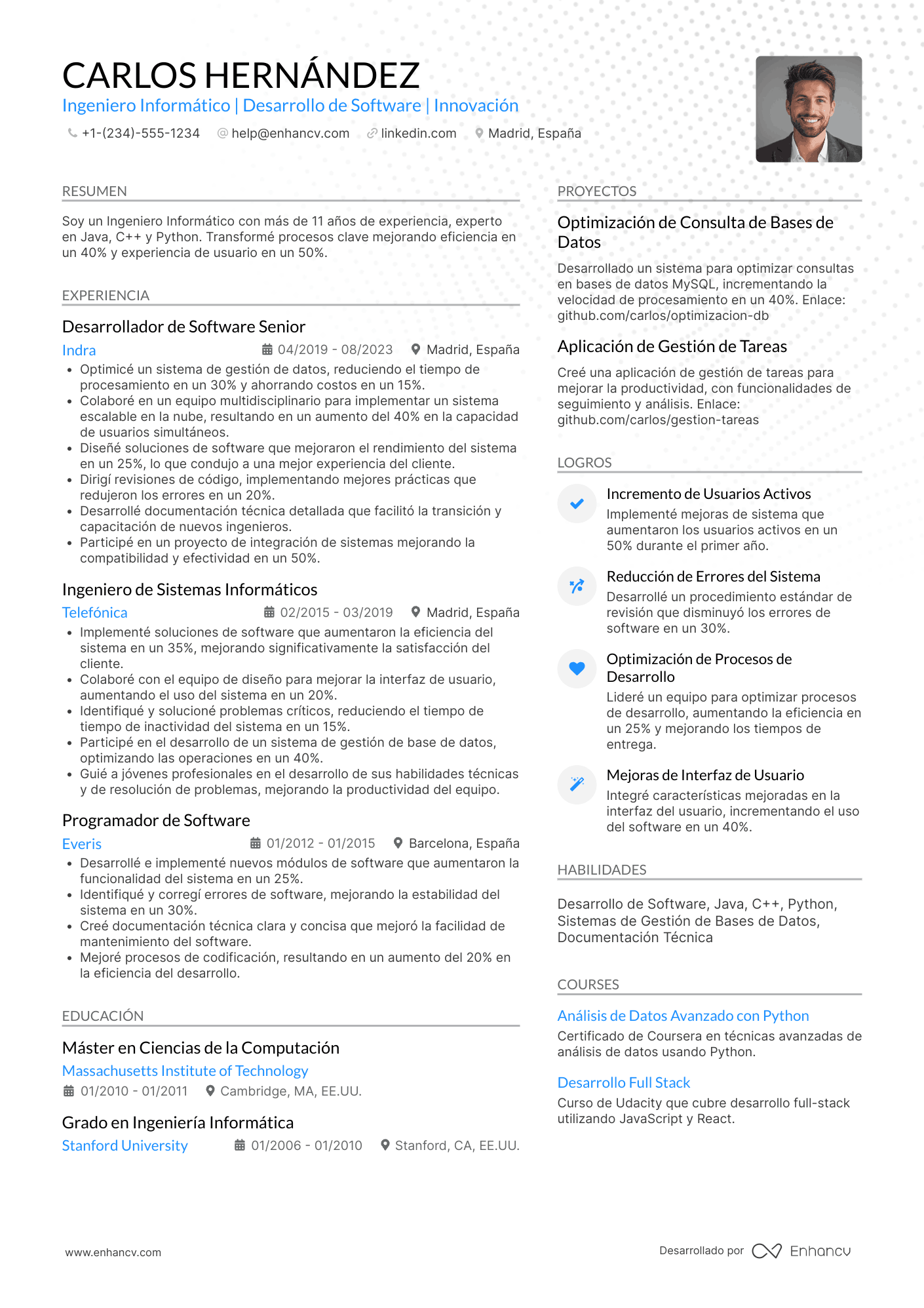Bonus: CV de ingeniero informático Resume Example