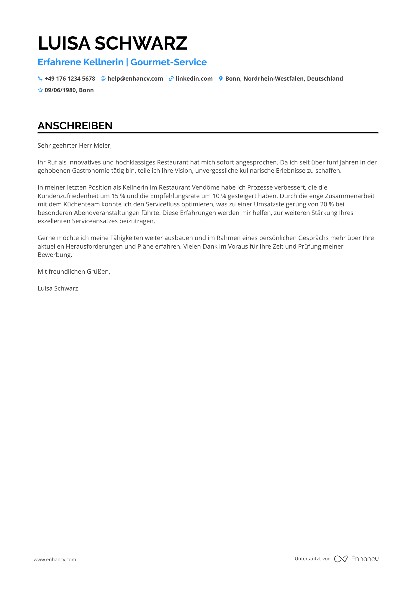 Kellner für Resort und Spa Resume Example