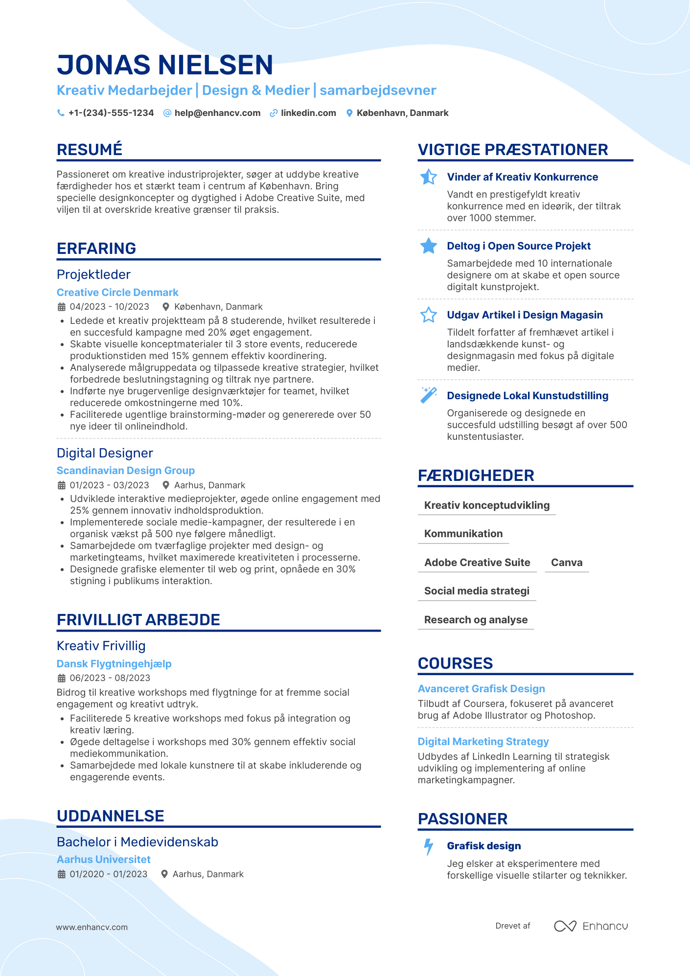 CV til Studerende inden for Kreative Industrien Resume Example