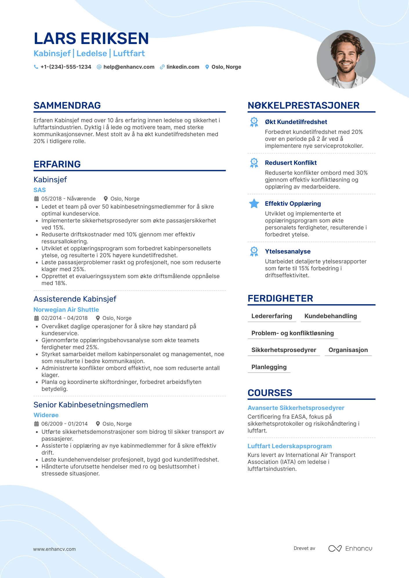 CV for Kabinsjef Resume Example