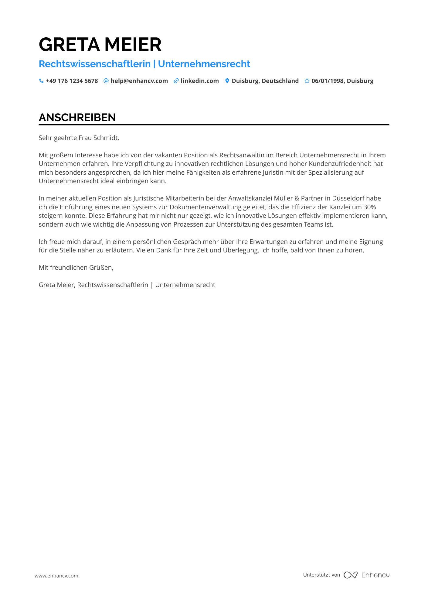 Einsteiger Jurist Resume Example