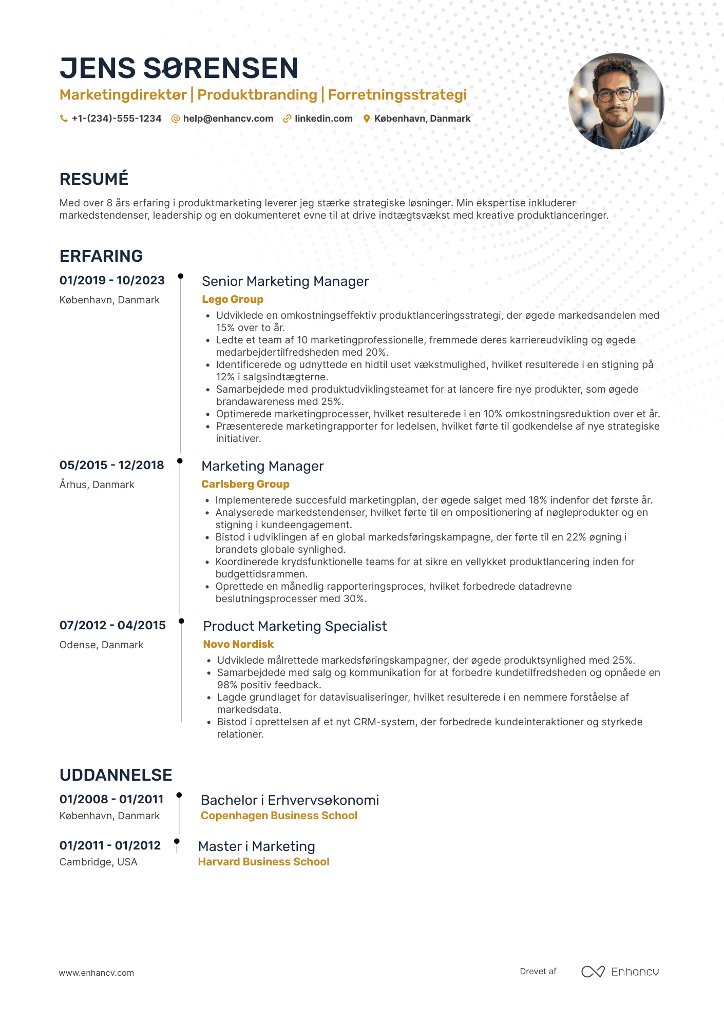 CV til Marketingdirektør for produktmarketing Resume Example