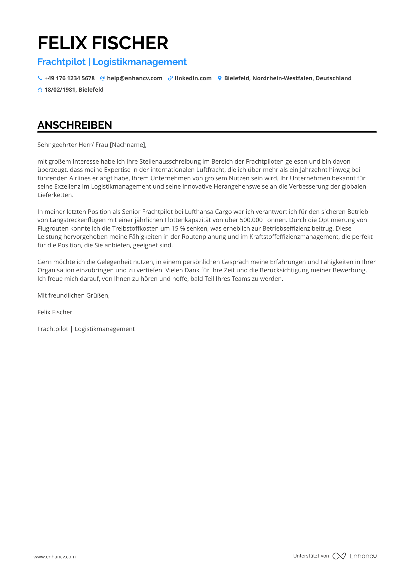 Frachtpilot Resume Example
