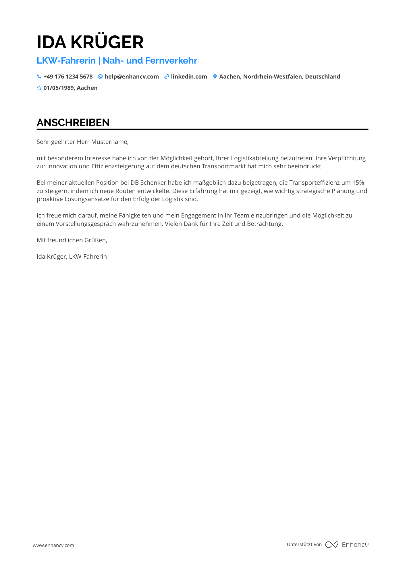 LKW Fahrer Resume Example