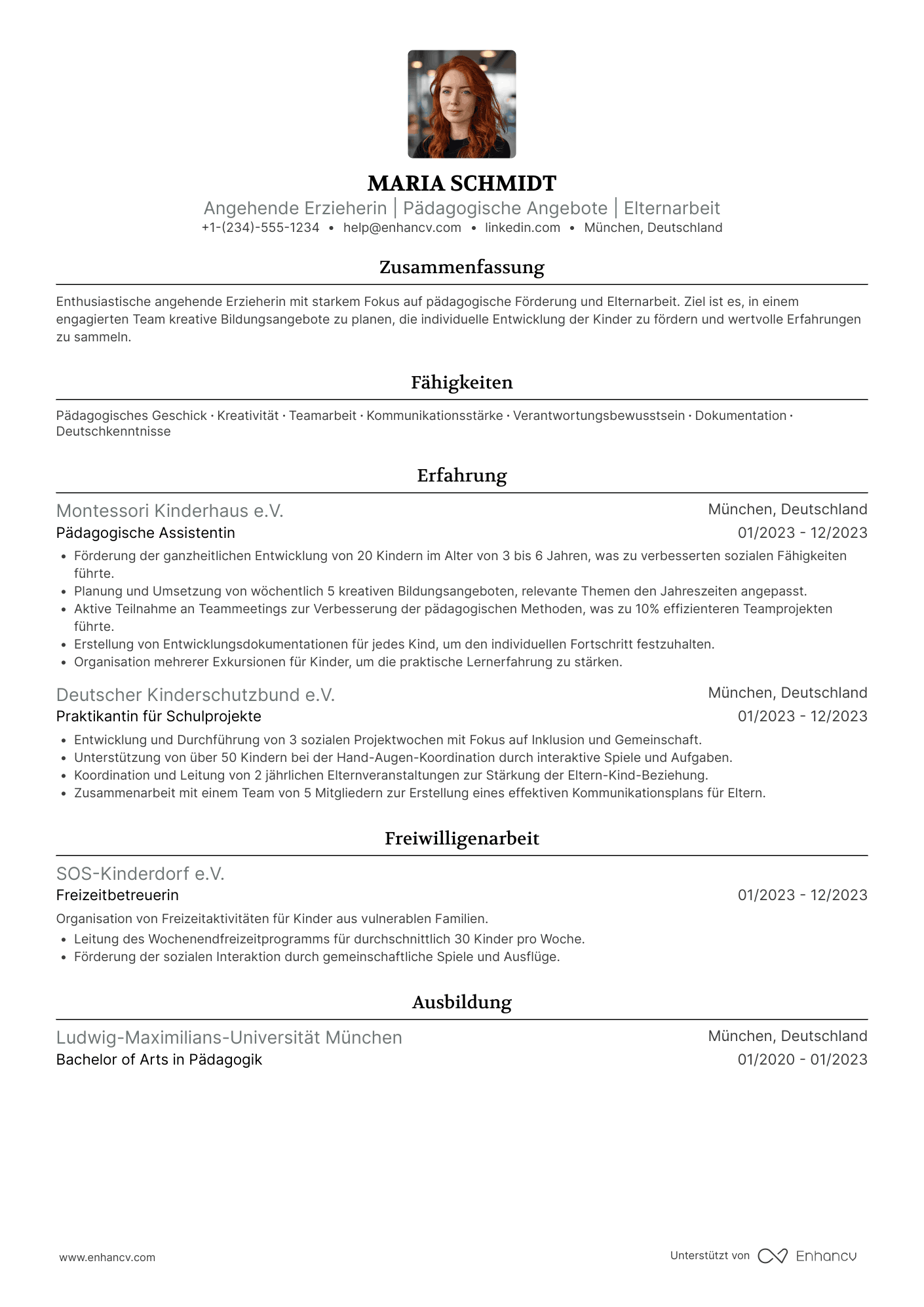 Lebenslauf Anerkennungsjahr Erzieherin Resume Example