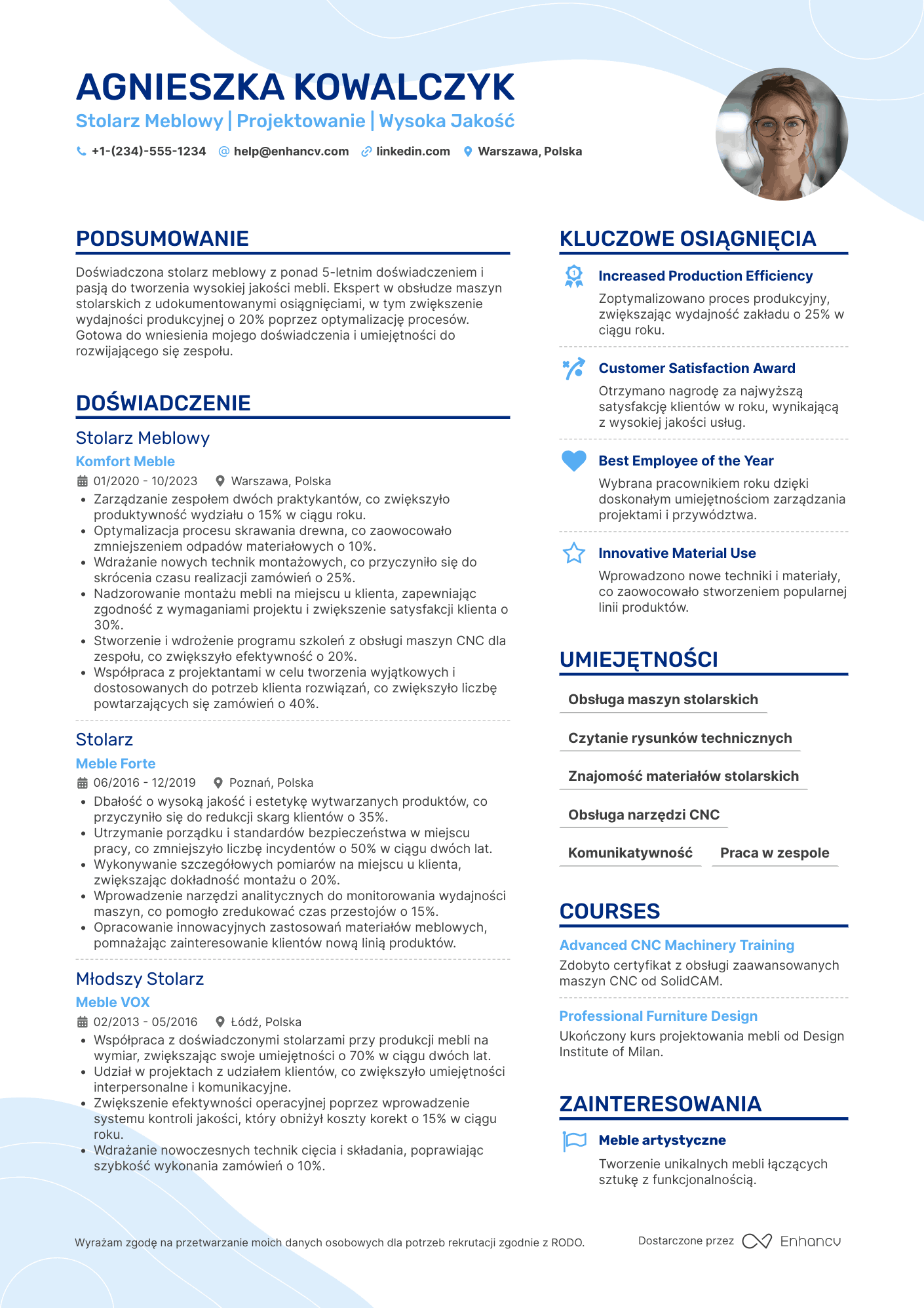 CV dla Stolarz Meblowy Resume Example