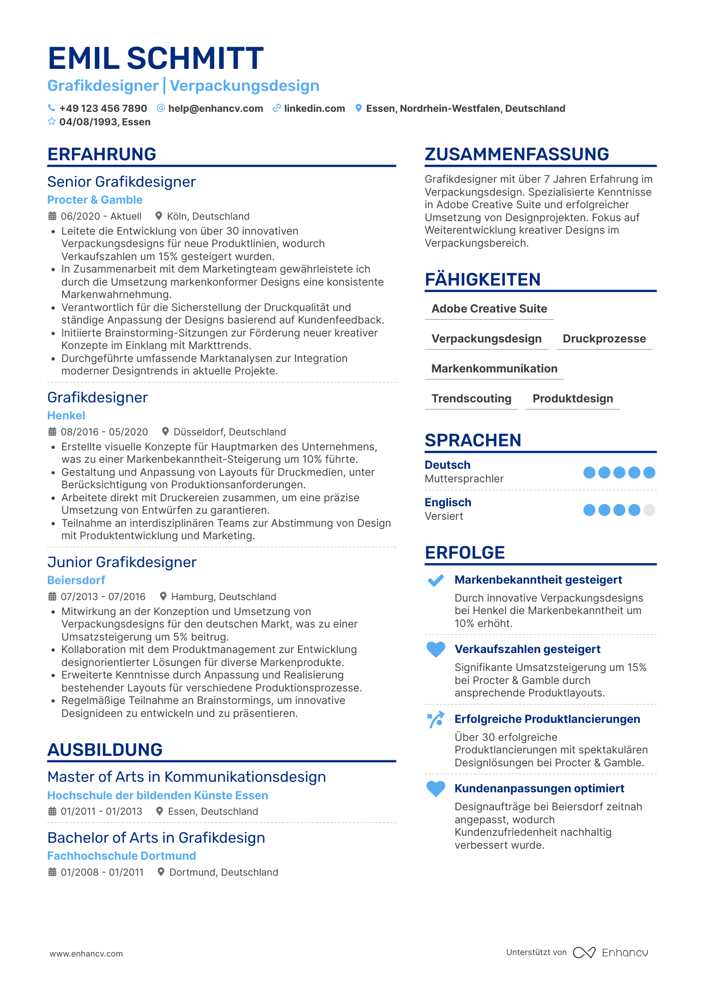 Lebenslauf als Grafikdesigner für Verpackungsdesign Resume Example
