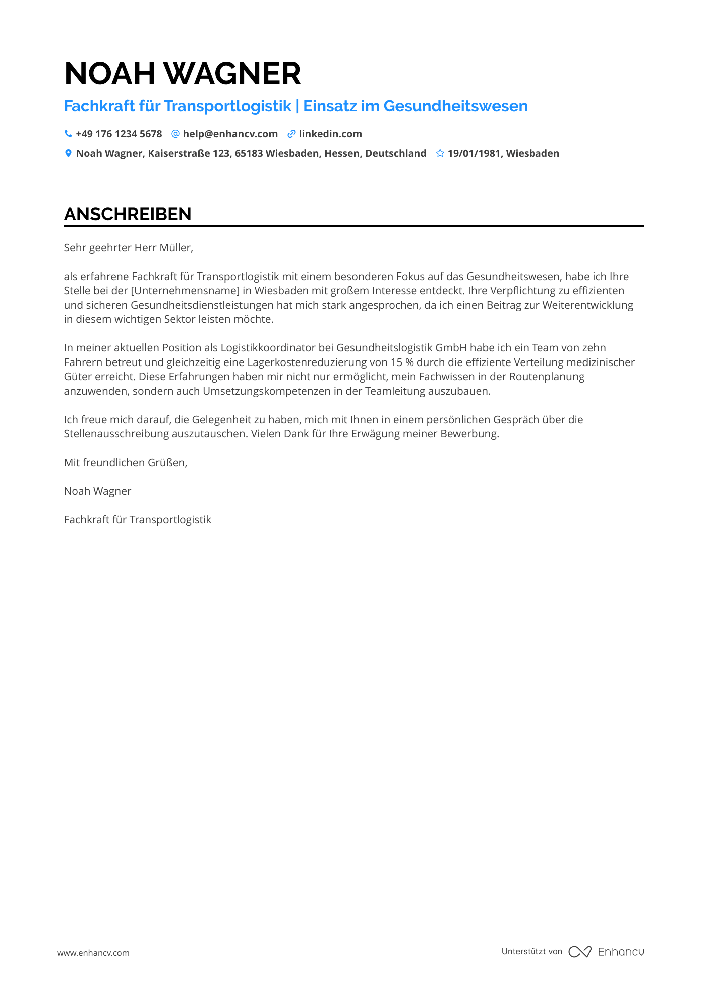 Fahrer im Gesundheitswesen Resume Example