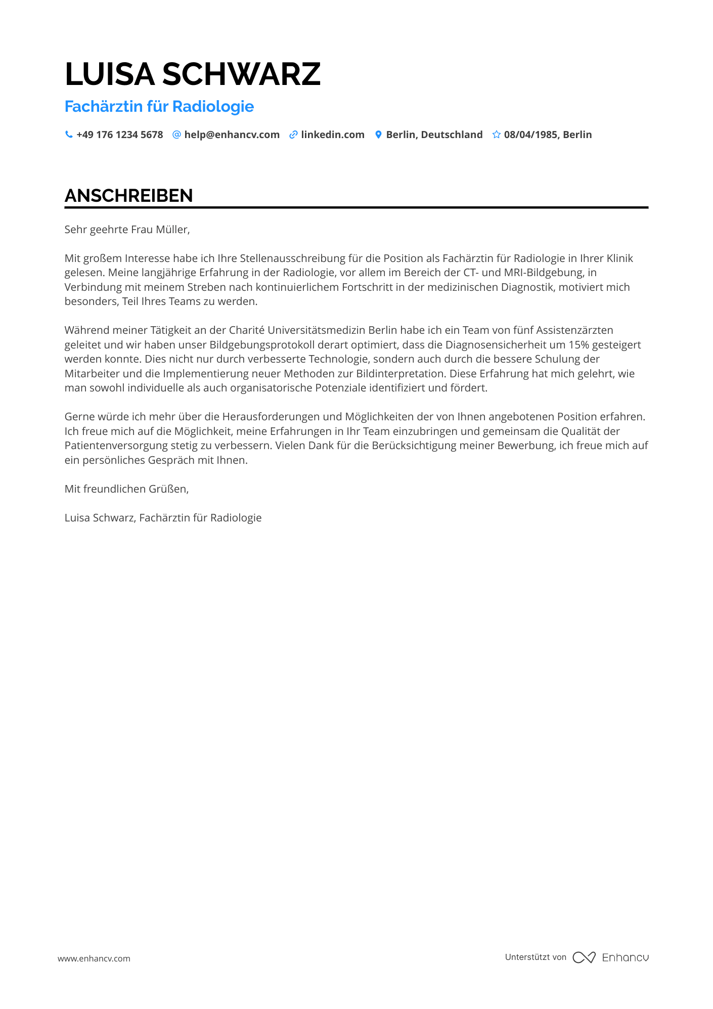 Arzt für Radiologie Resume Example