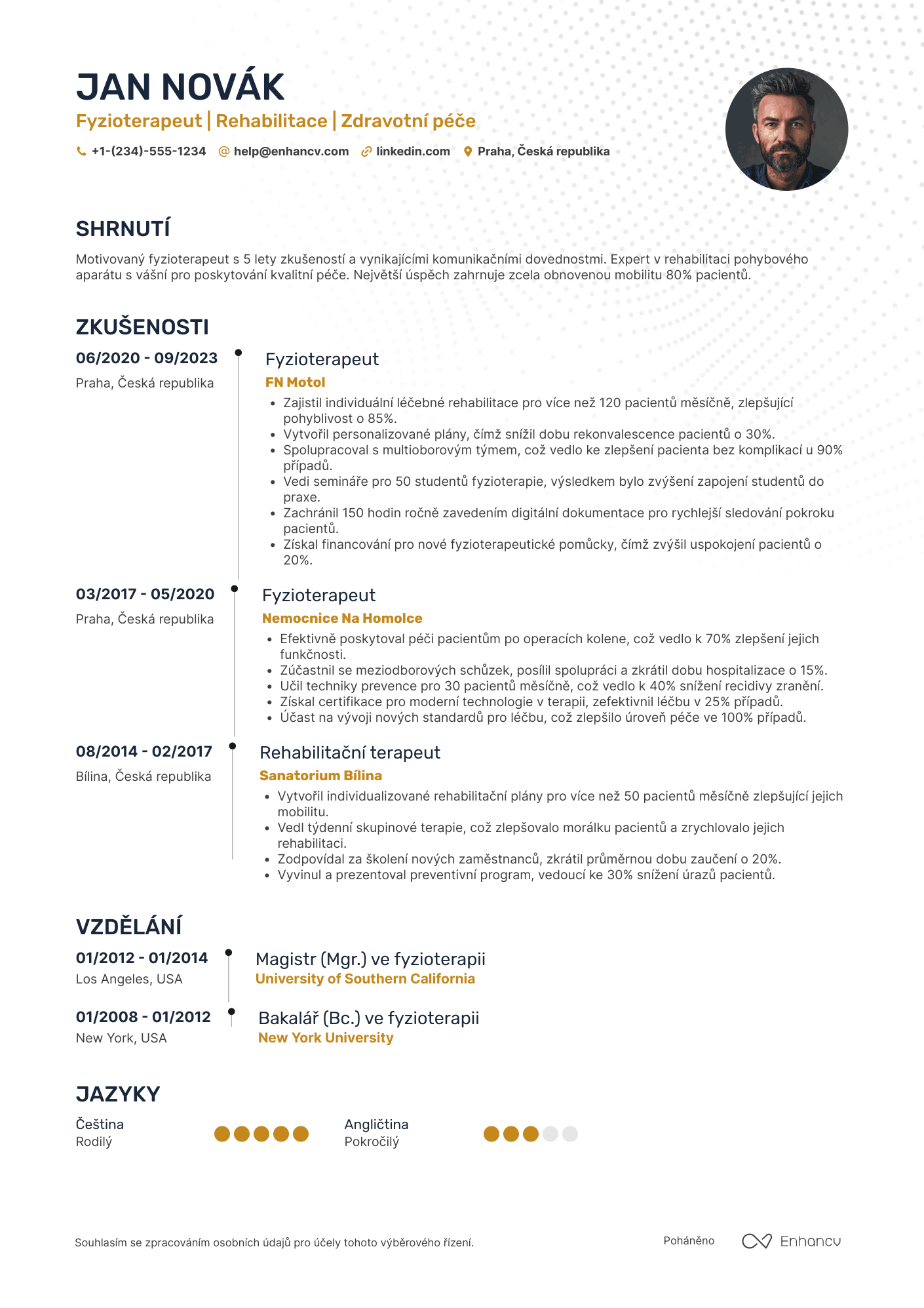 Životopis pro Fyzioterapeut v nemocnici Resume Example