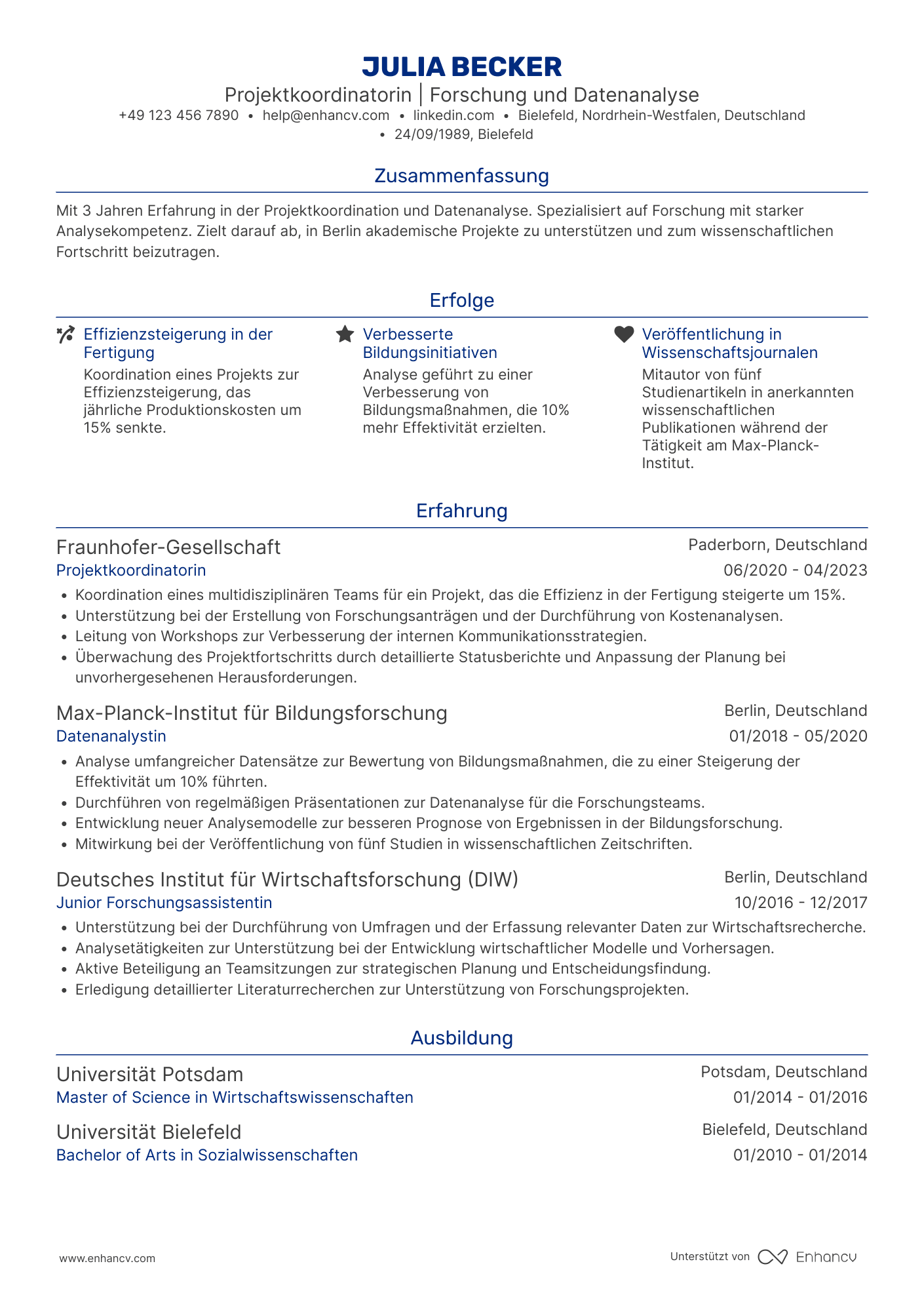 Lebenslauf als Einstiegslevel Akademiker Resume Example