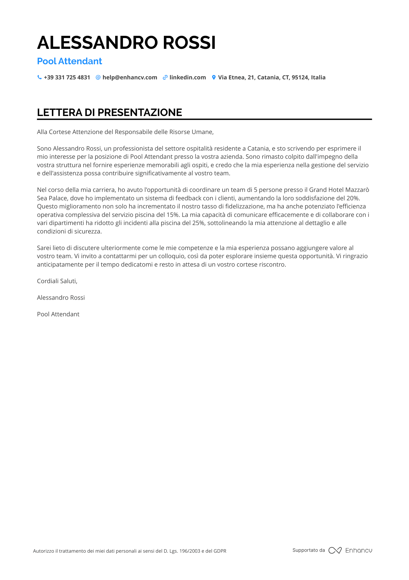 Bagnino di Lago Resume Example