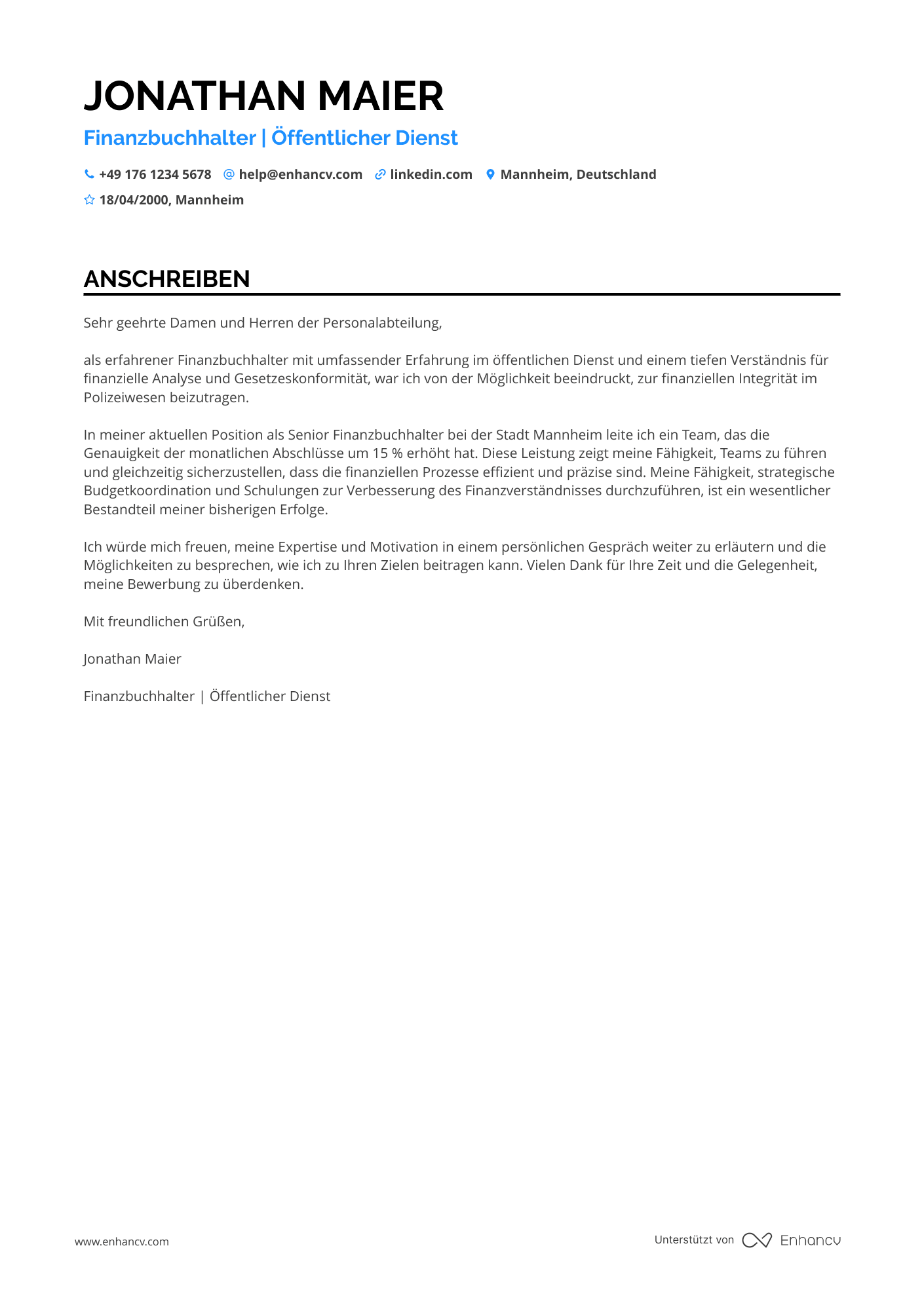 Polizei Finanzbuchhalter Resume Example