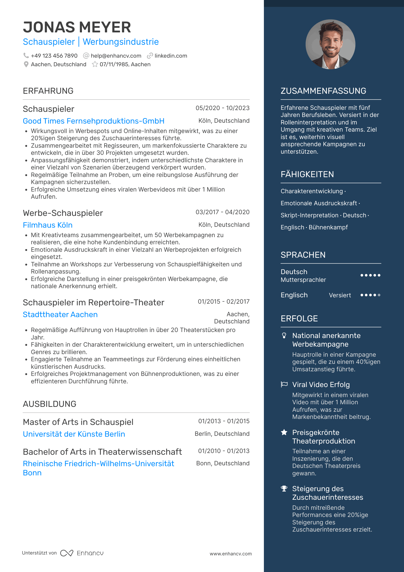 Lebenslauf in Werbungsindustrie Schauspieler Resume Example