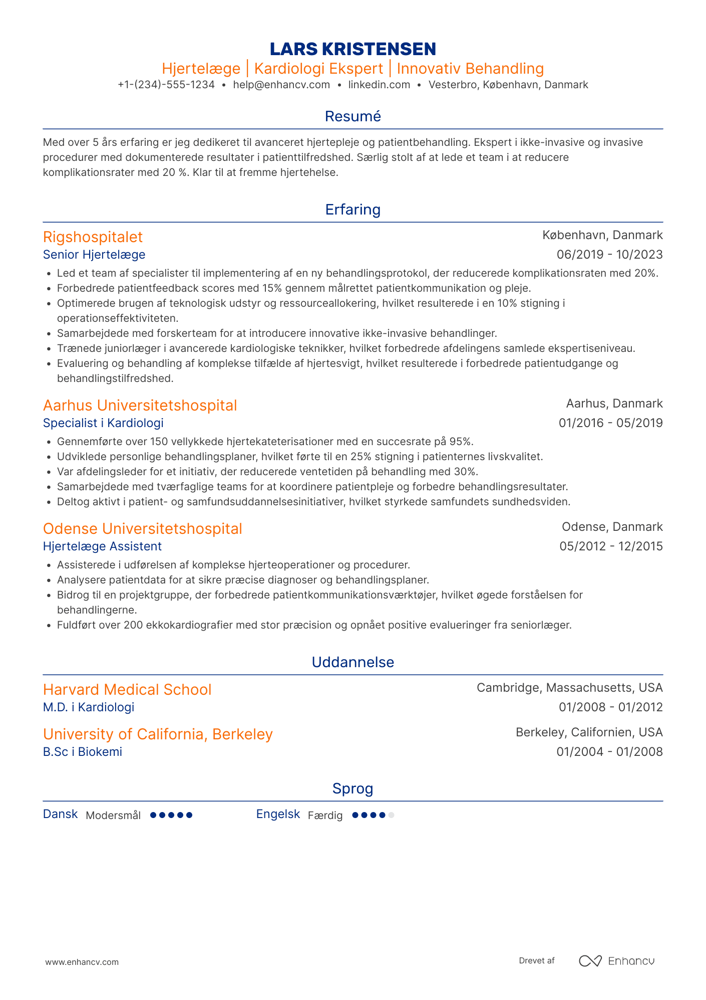 CV til Hjertelæge Resume Example