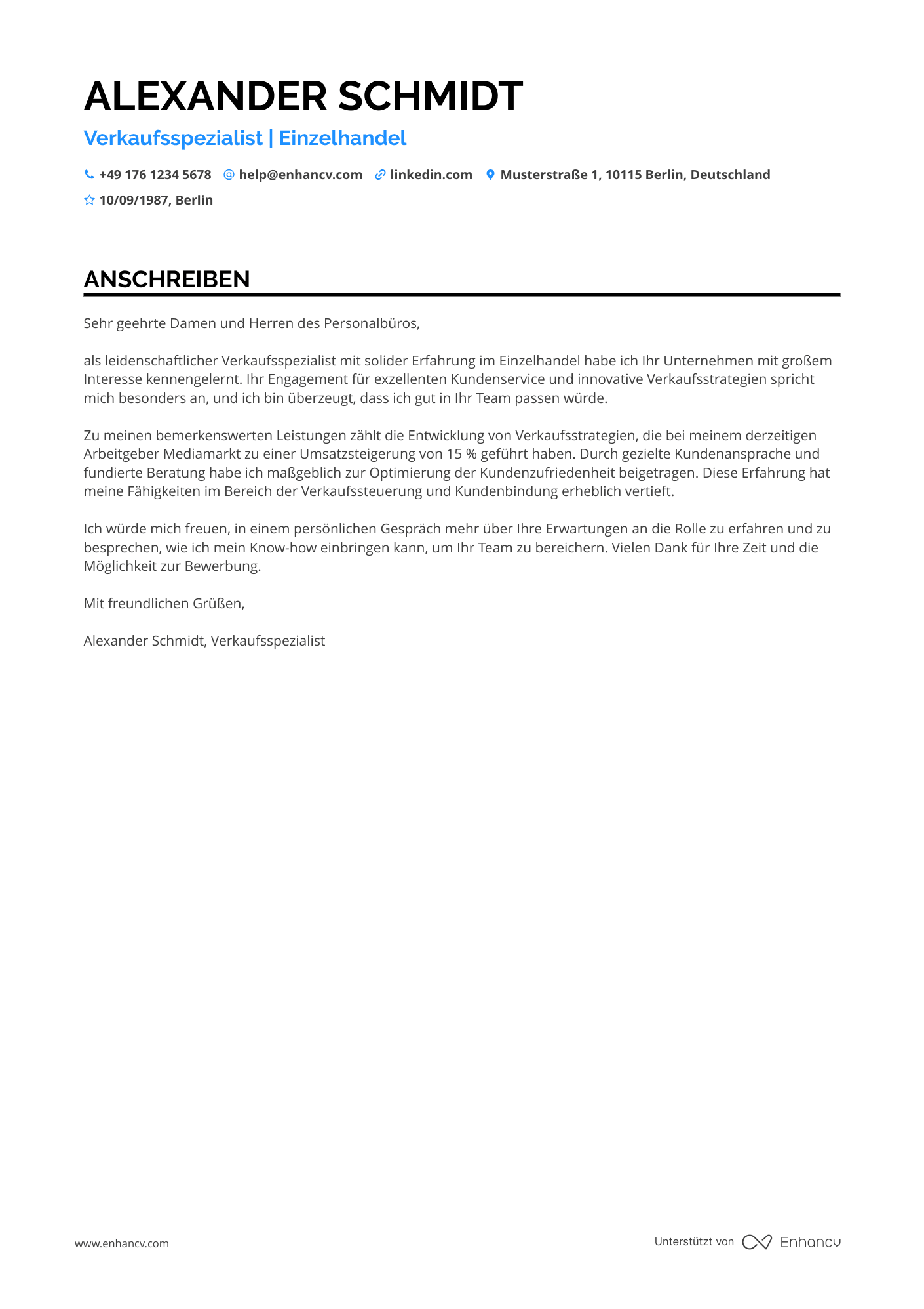 Einsteiger im Einzelhandel Resume Example