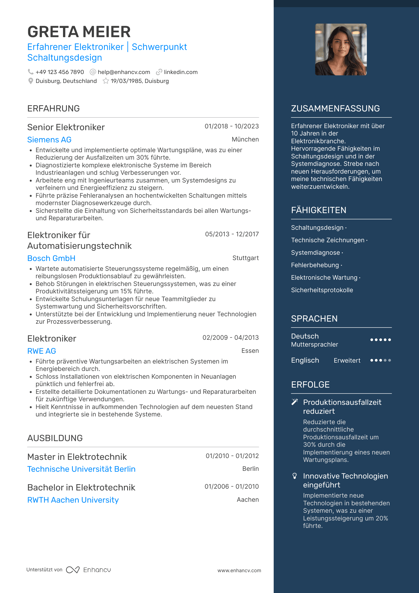 Lebenslauf als Erfahrener Elektroniker Resume Example