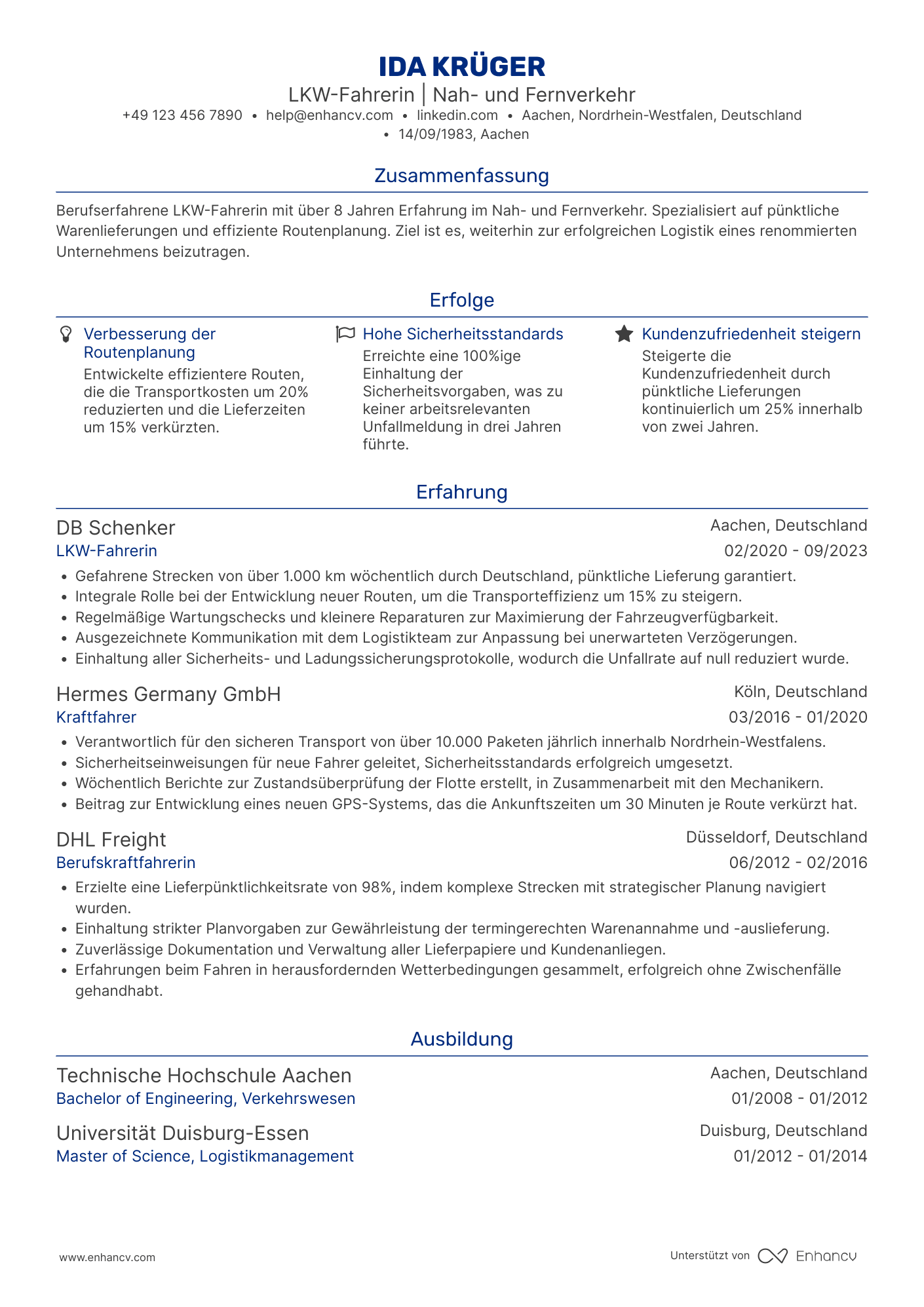 Lebenslauf als LKW Fahrer Resume Example