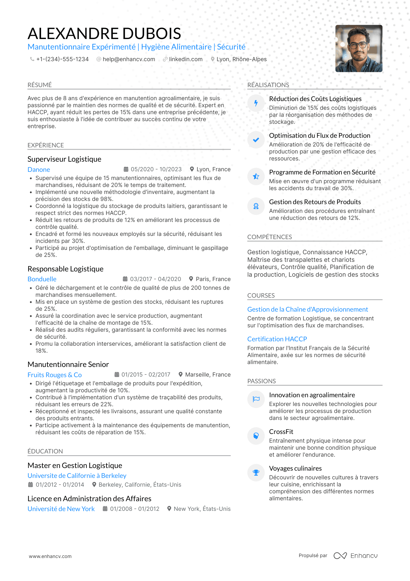 CV de manutentionnaire en agroalimentaire Resume Example