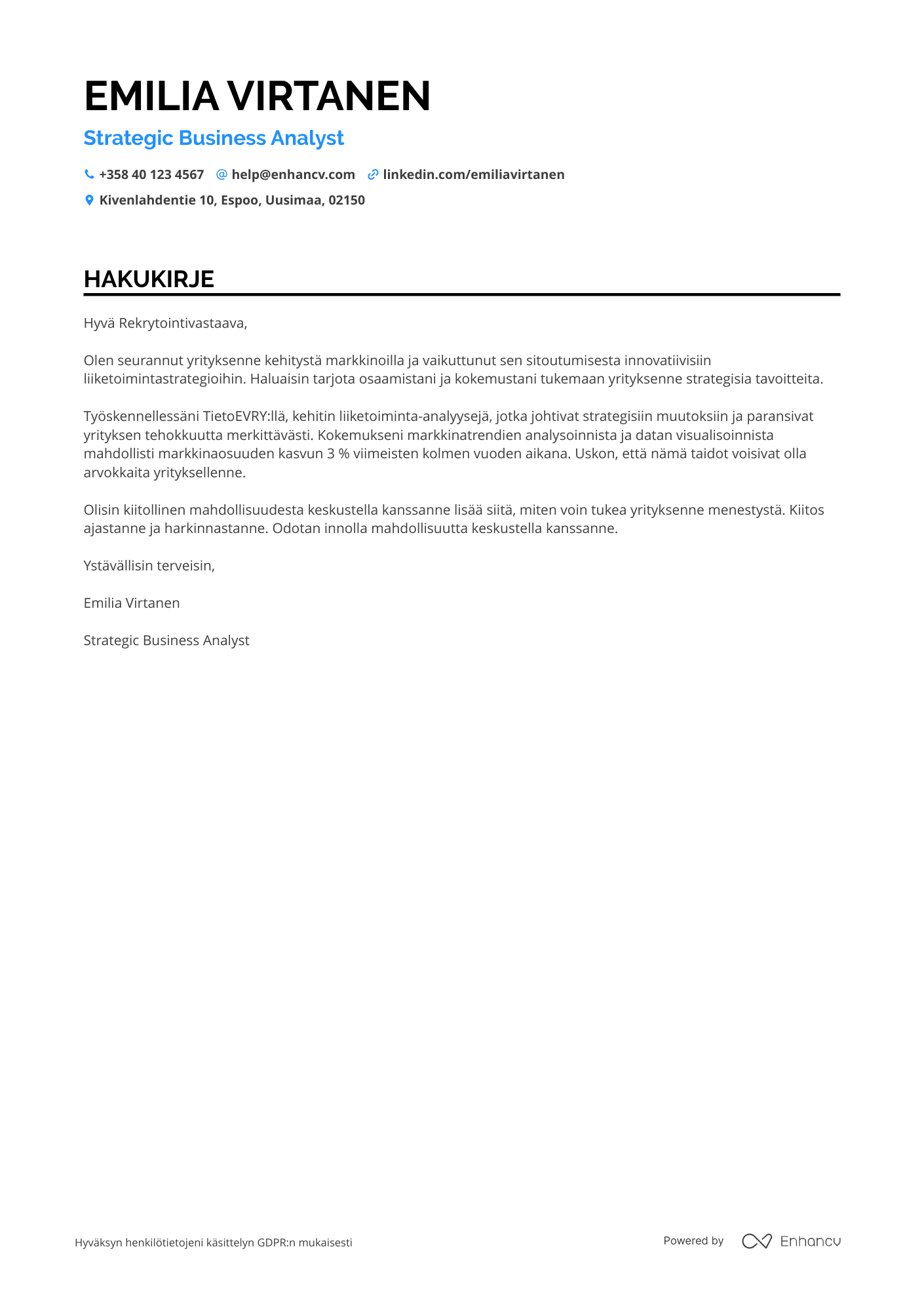 Hakukirje Strateginen Liiketoiminta analyytikko Resume Example