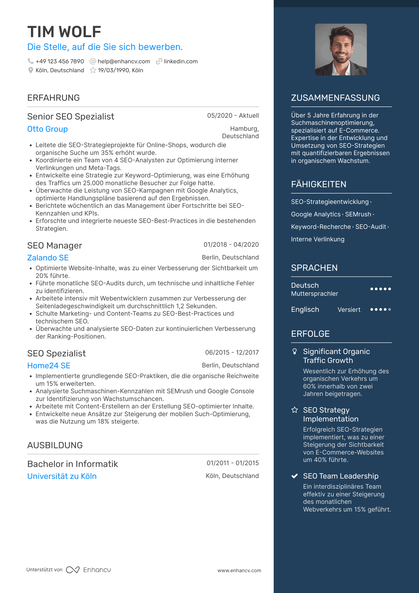 Lebenslauf als SEO Spezialist für E Commerce Resume Example