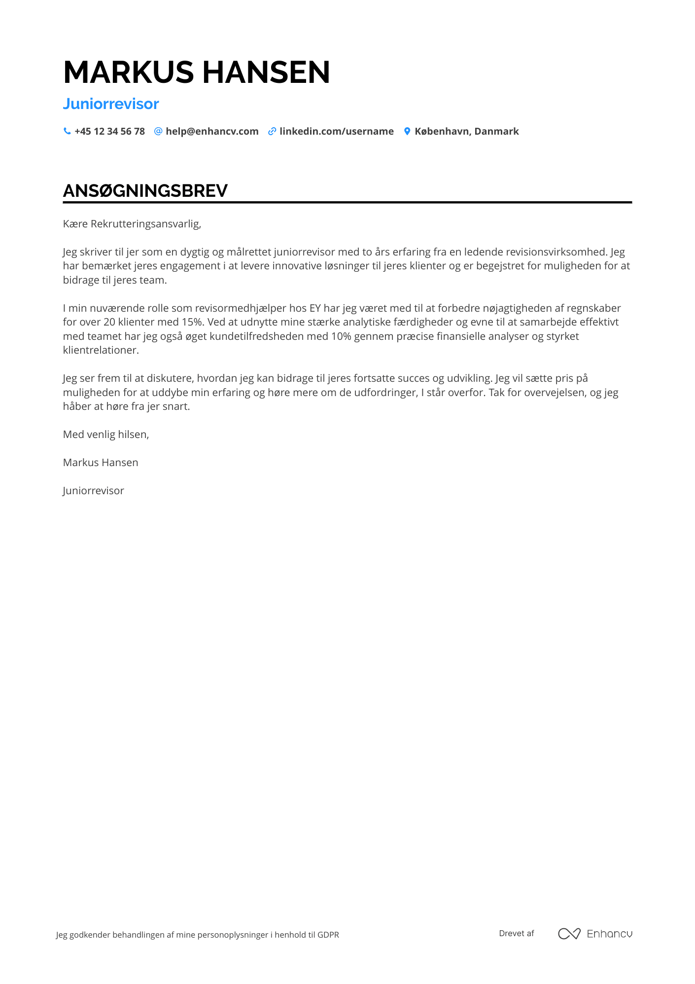 Ansøgningsbrev til Juniorrevisor Resume Example