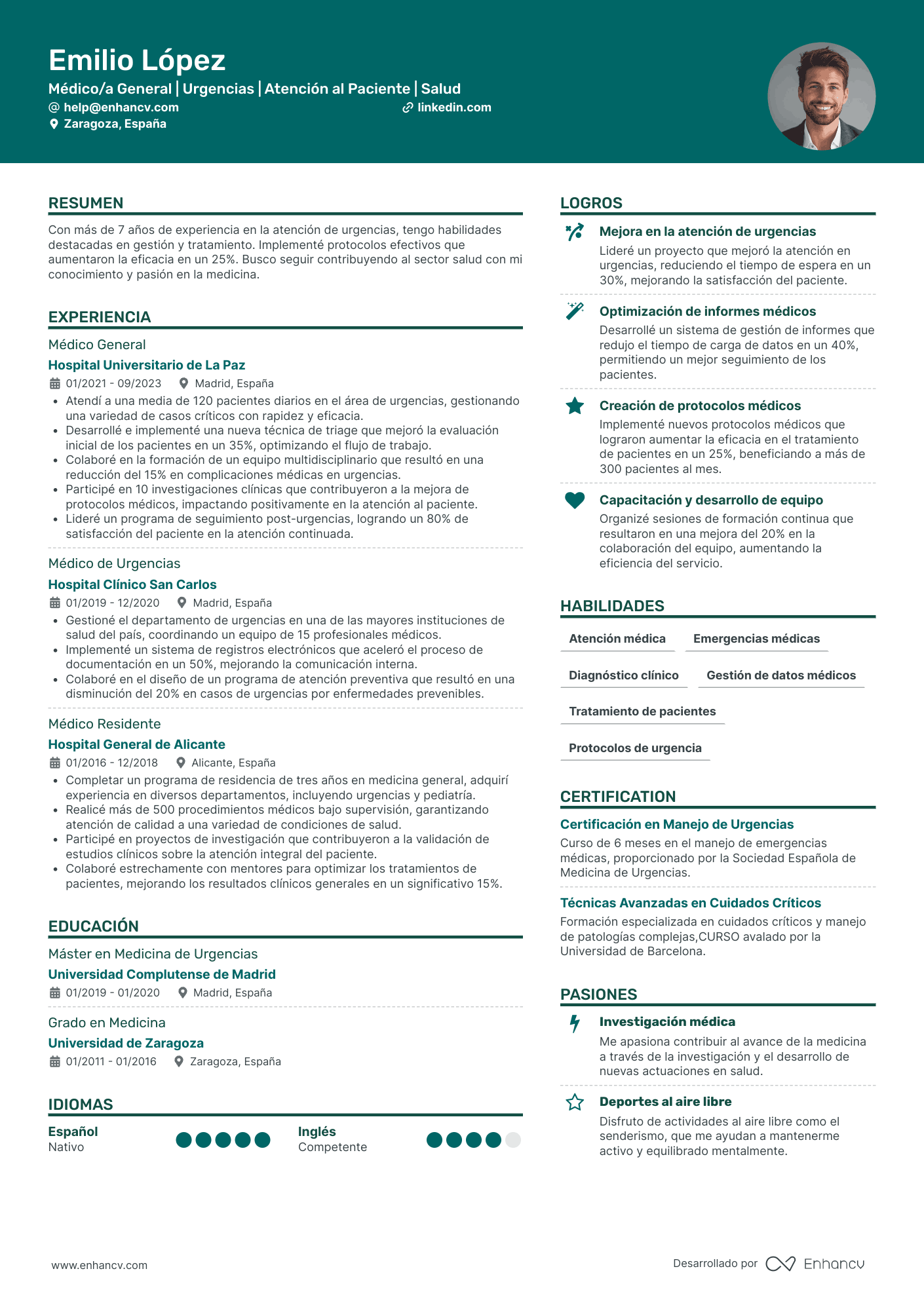 Médico General Resume Example