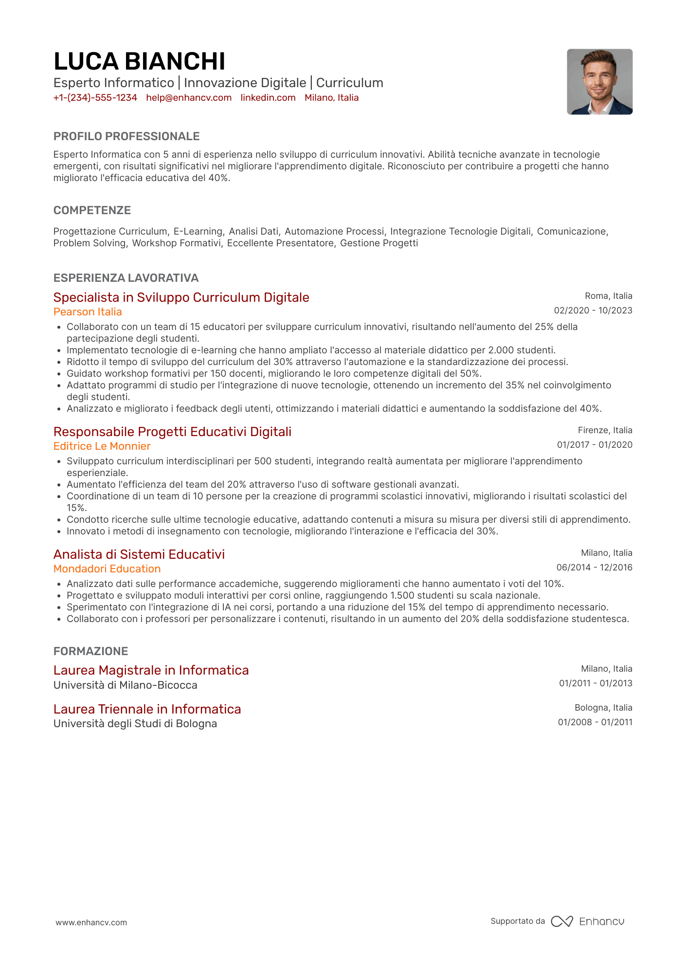 Curriculum esperto informatico Resume Example