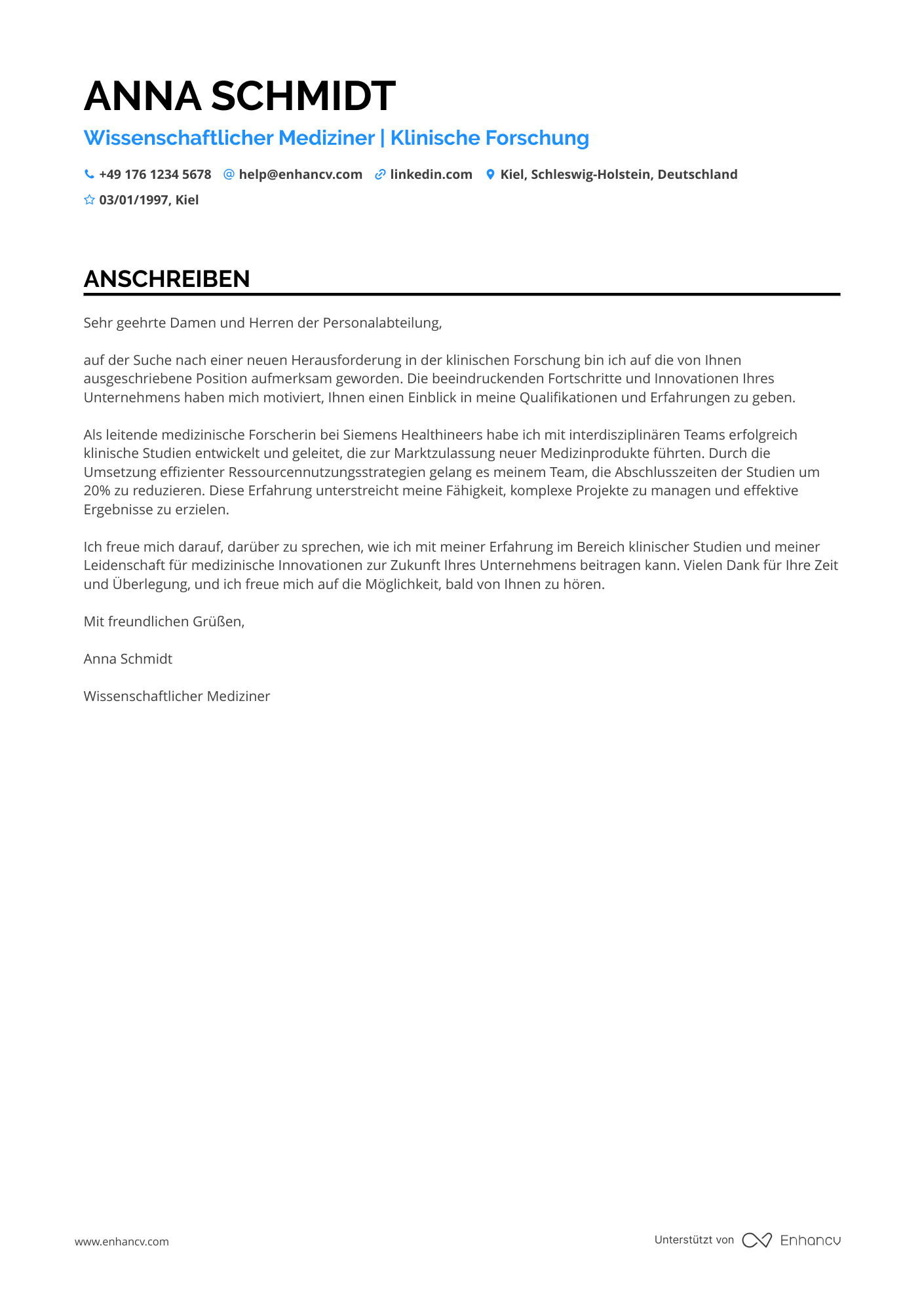 Wissenschaftlicher Mediziner Resume Example