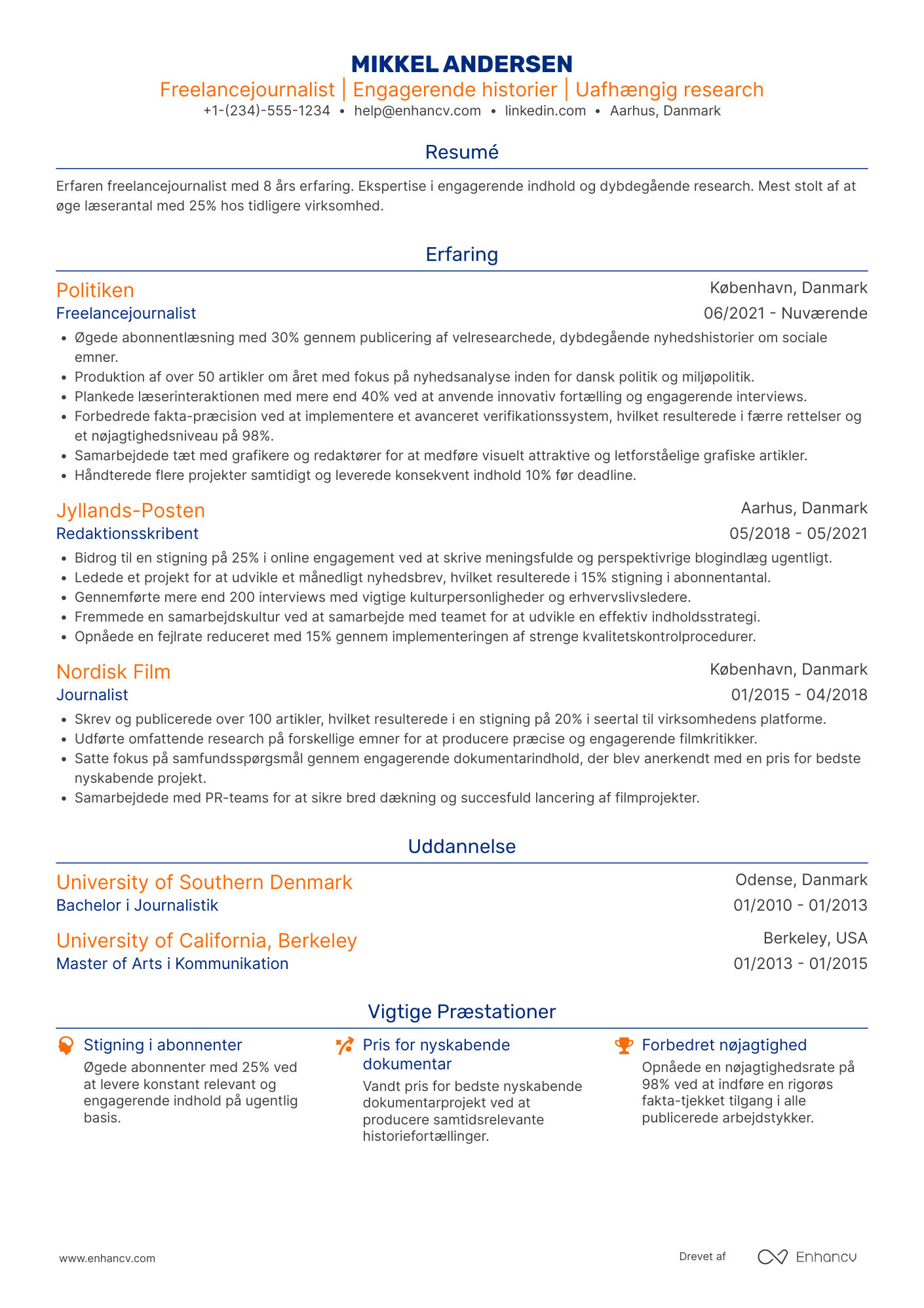 CV til Freelancejournalist Resume Example