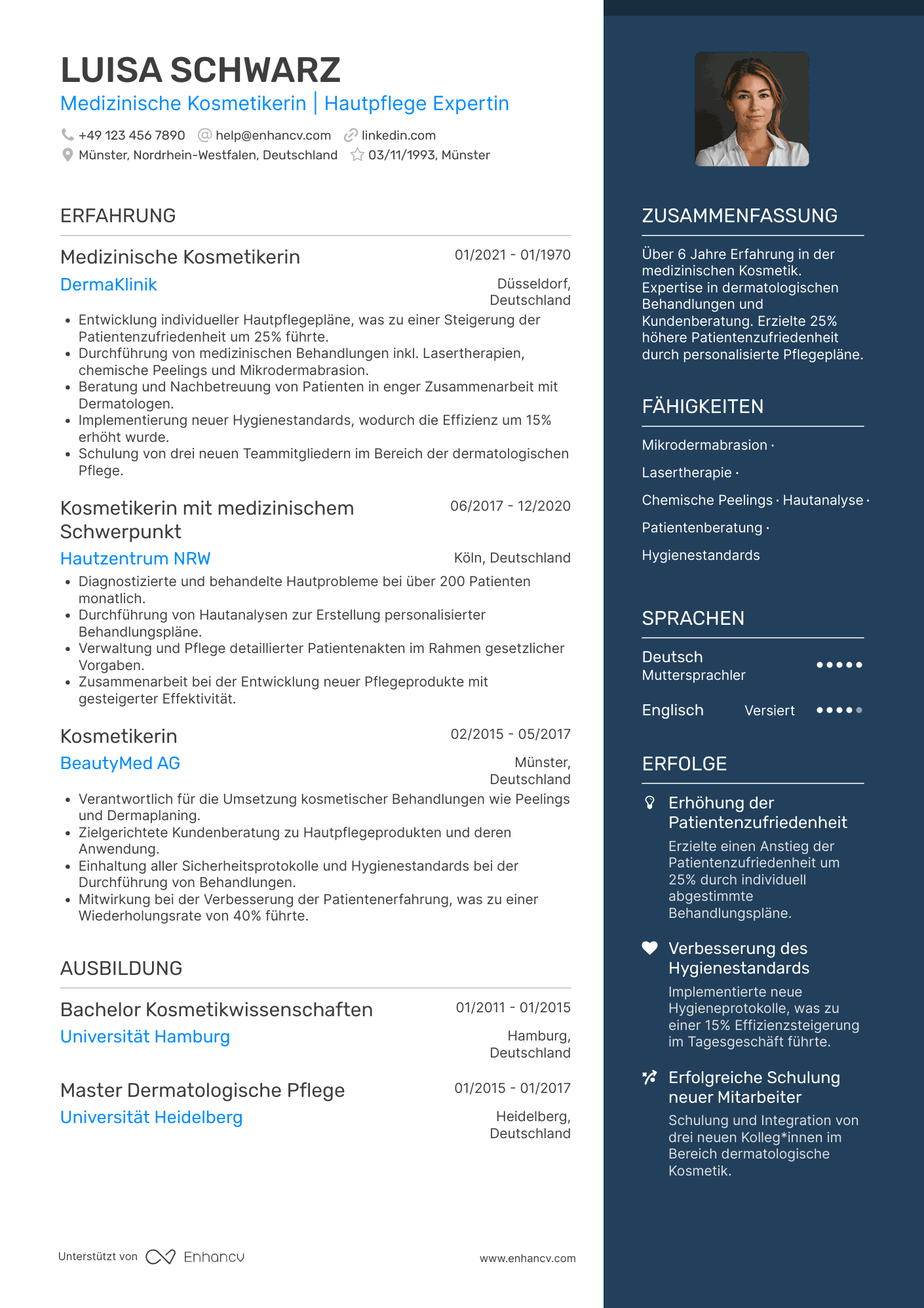 Lebenslauf als Medizinische Kosmetikerin Resume Example