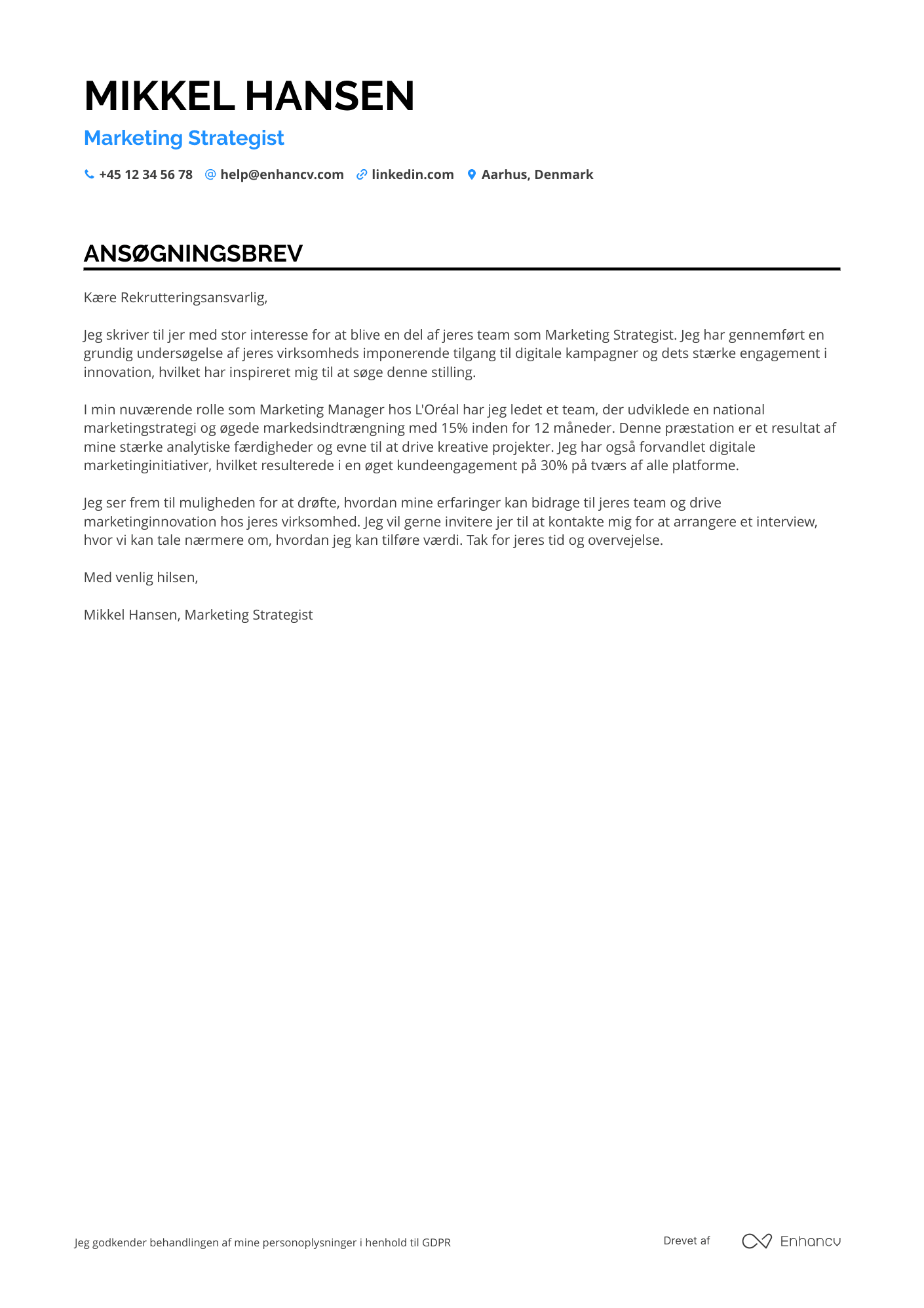 Ansøgningsbrev til Karriereskift Marketing Ekspert Resume Example