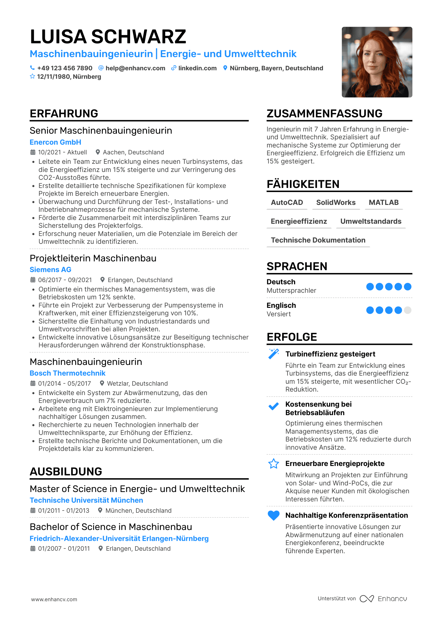 Lebenslauf als Maschinenbauingenieur für Energie  und Umwelttechnik Resume Example