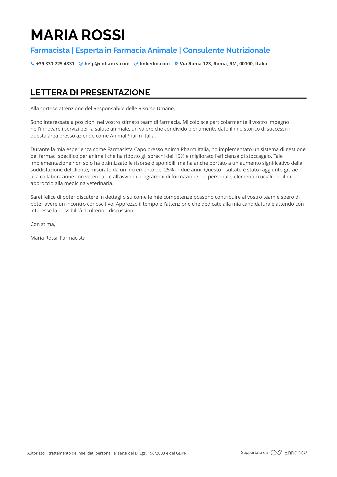 Farmacista Veterinario Resume Example