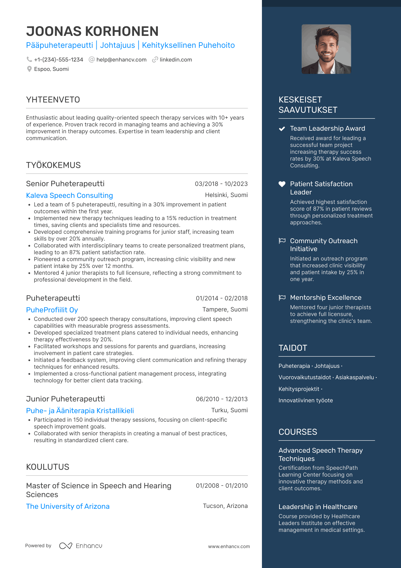Ansioluettelo Pääpuheterapeutti Resume Example