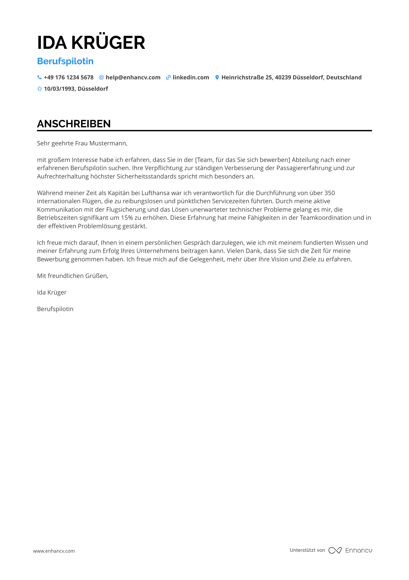 Flugzeugpilot Resume Example