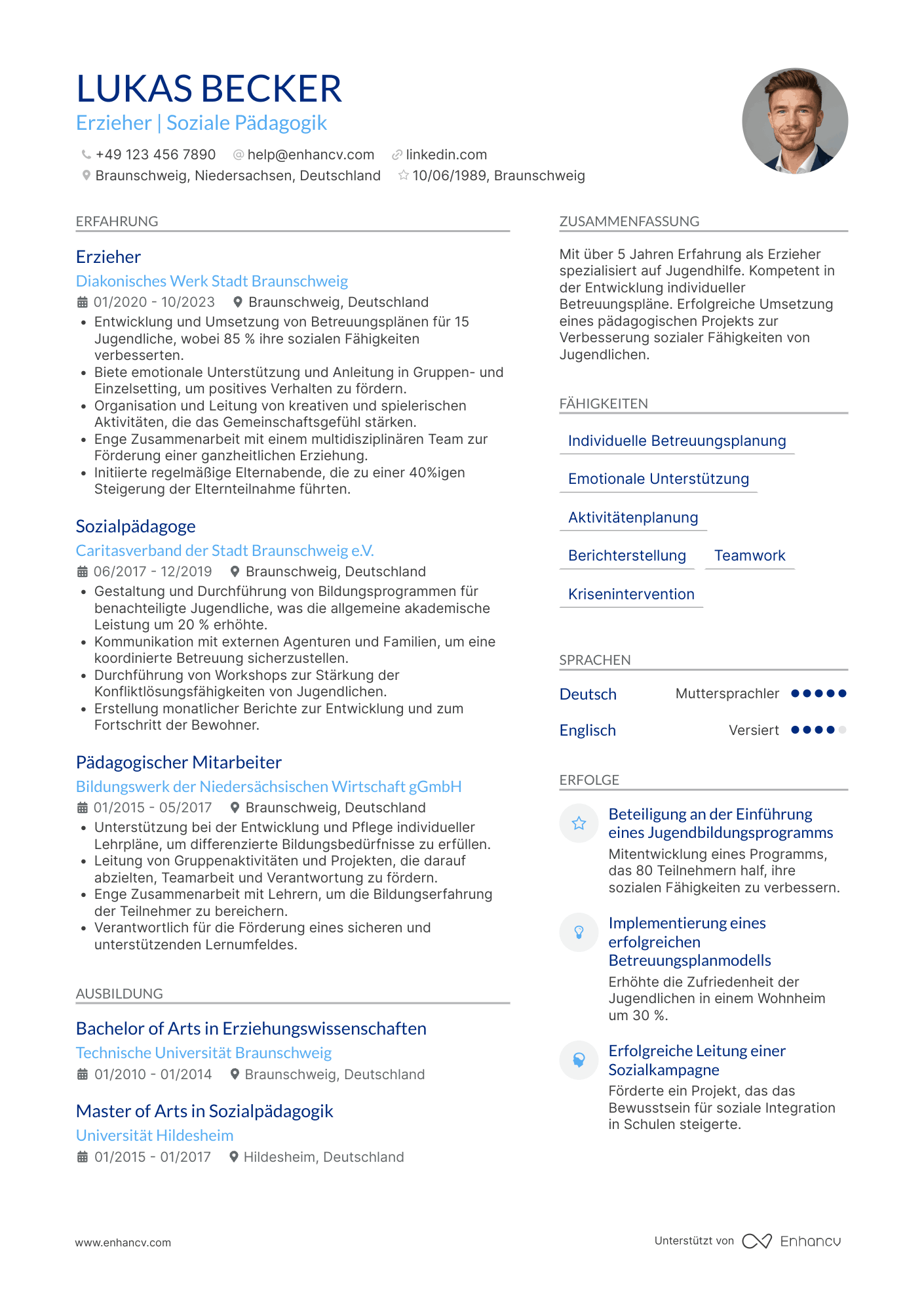 Lebenslauf als Jugendheim Erzieherin Resume Example