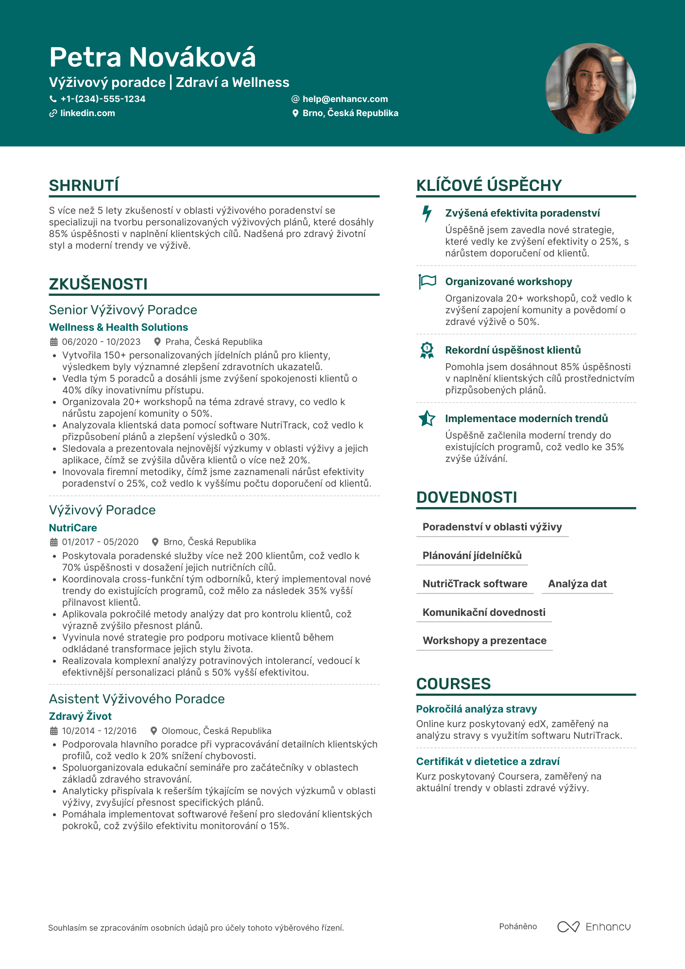 Životopis pro Výživový Poradce Resume Example