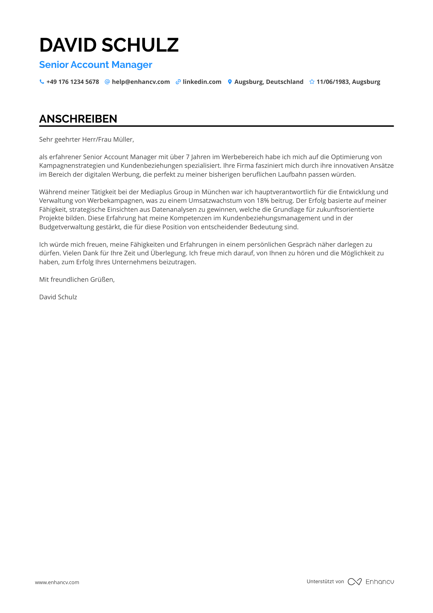 Account Manager für Werbung Resume Example