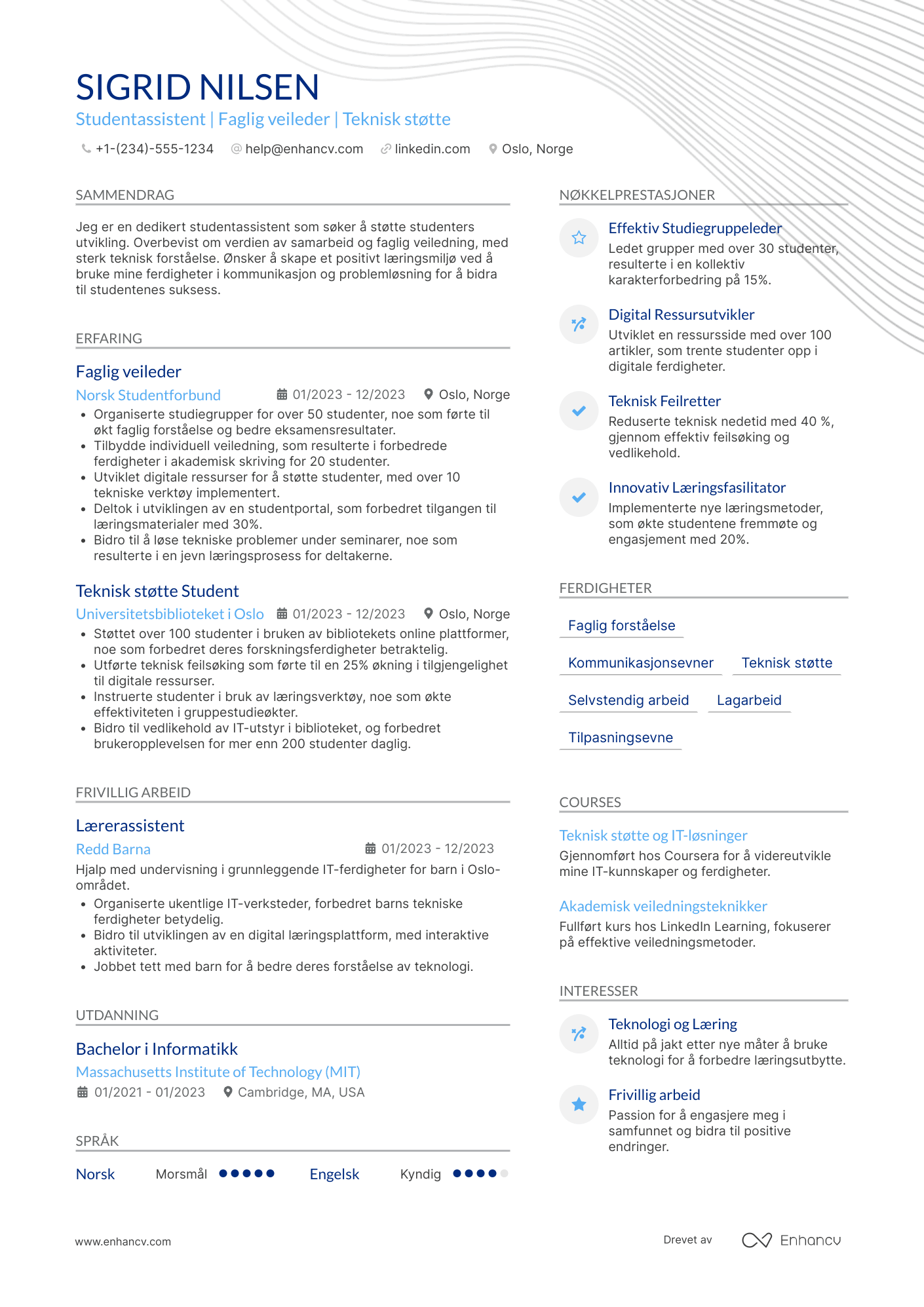 CV for Studentassistent Resume Example