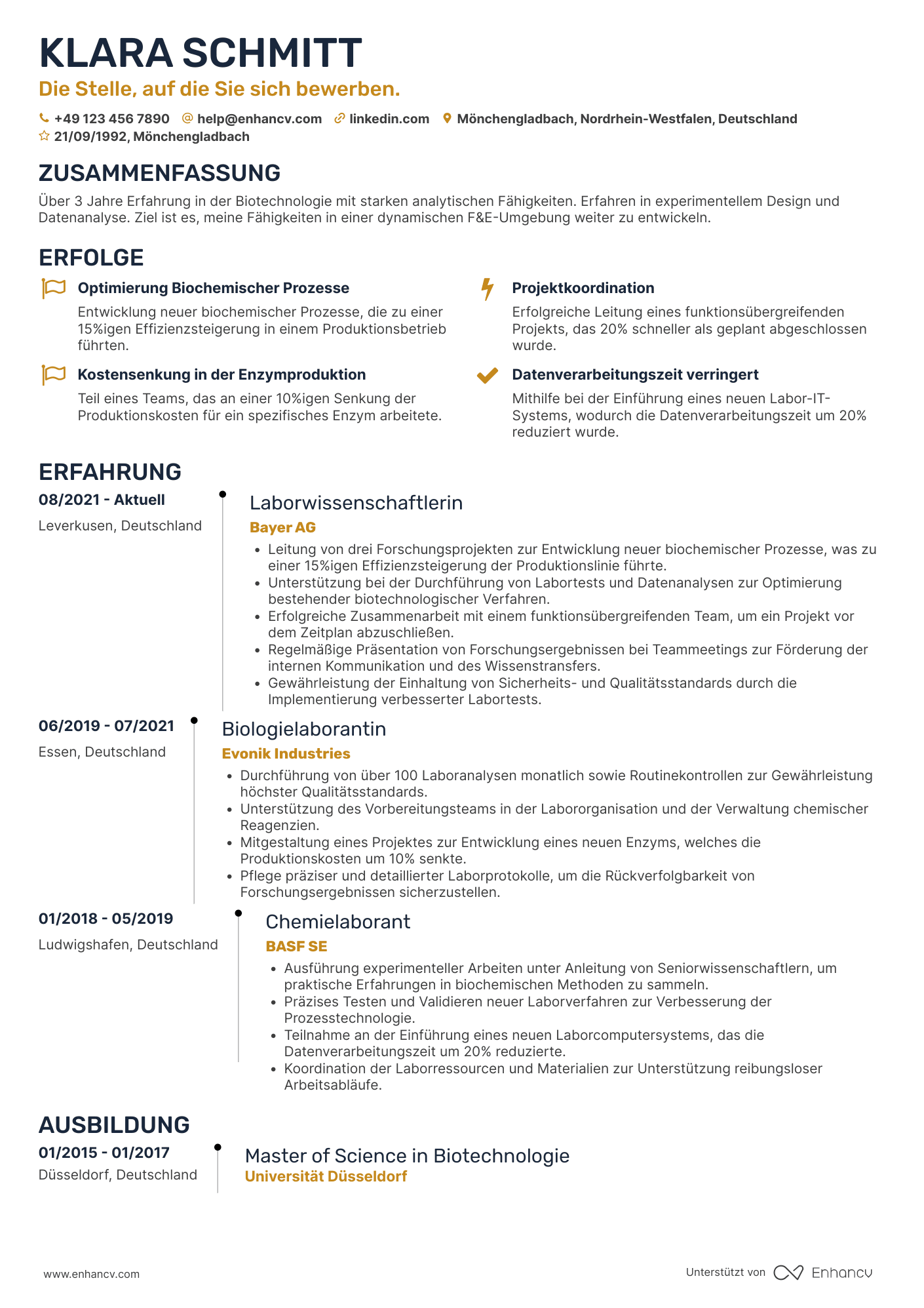 Lebenslauf als Einsteiger Wissenschaftler Resume Example