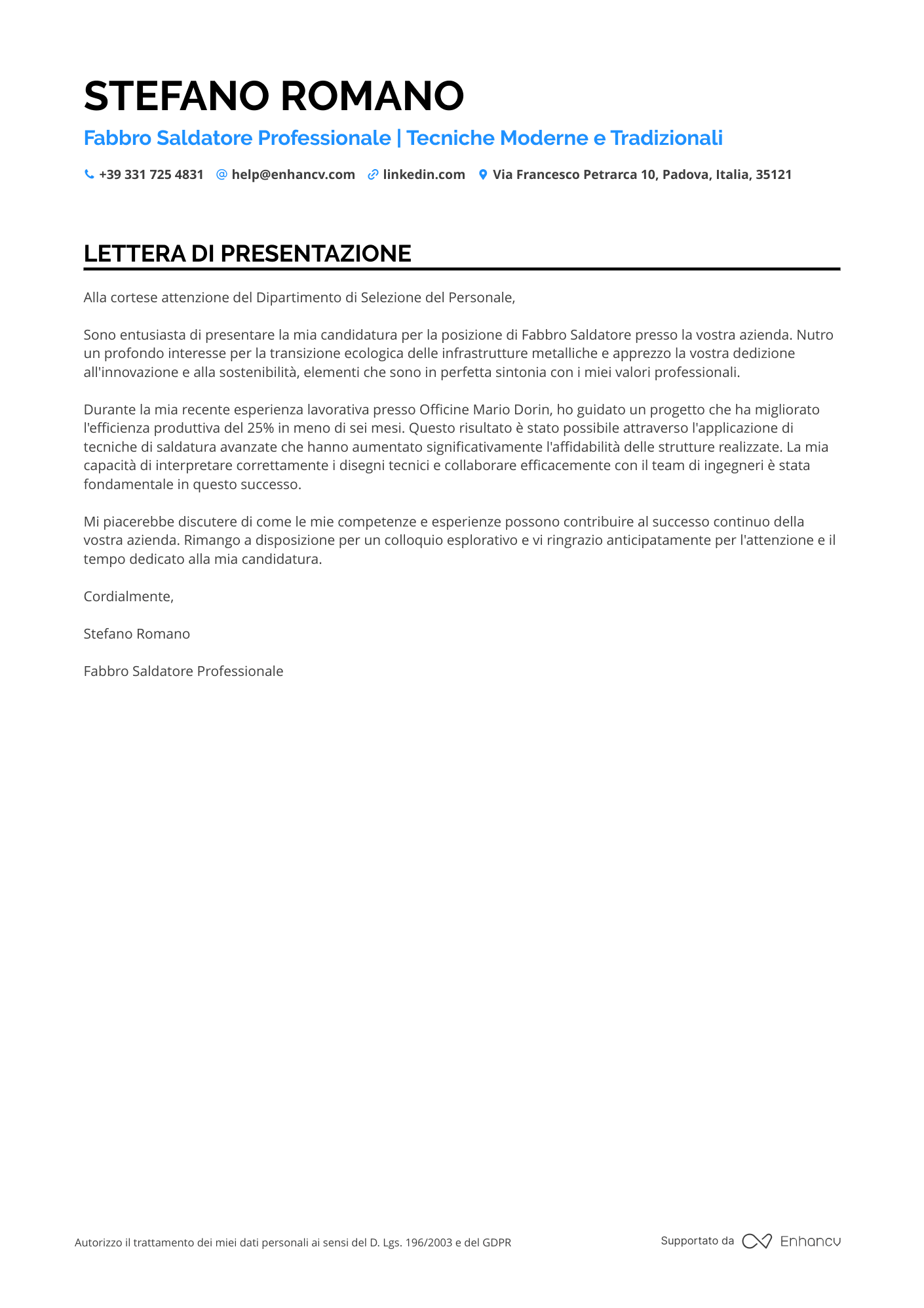 Saldatore Senza Esperienza Resume Example