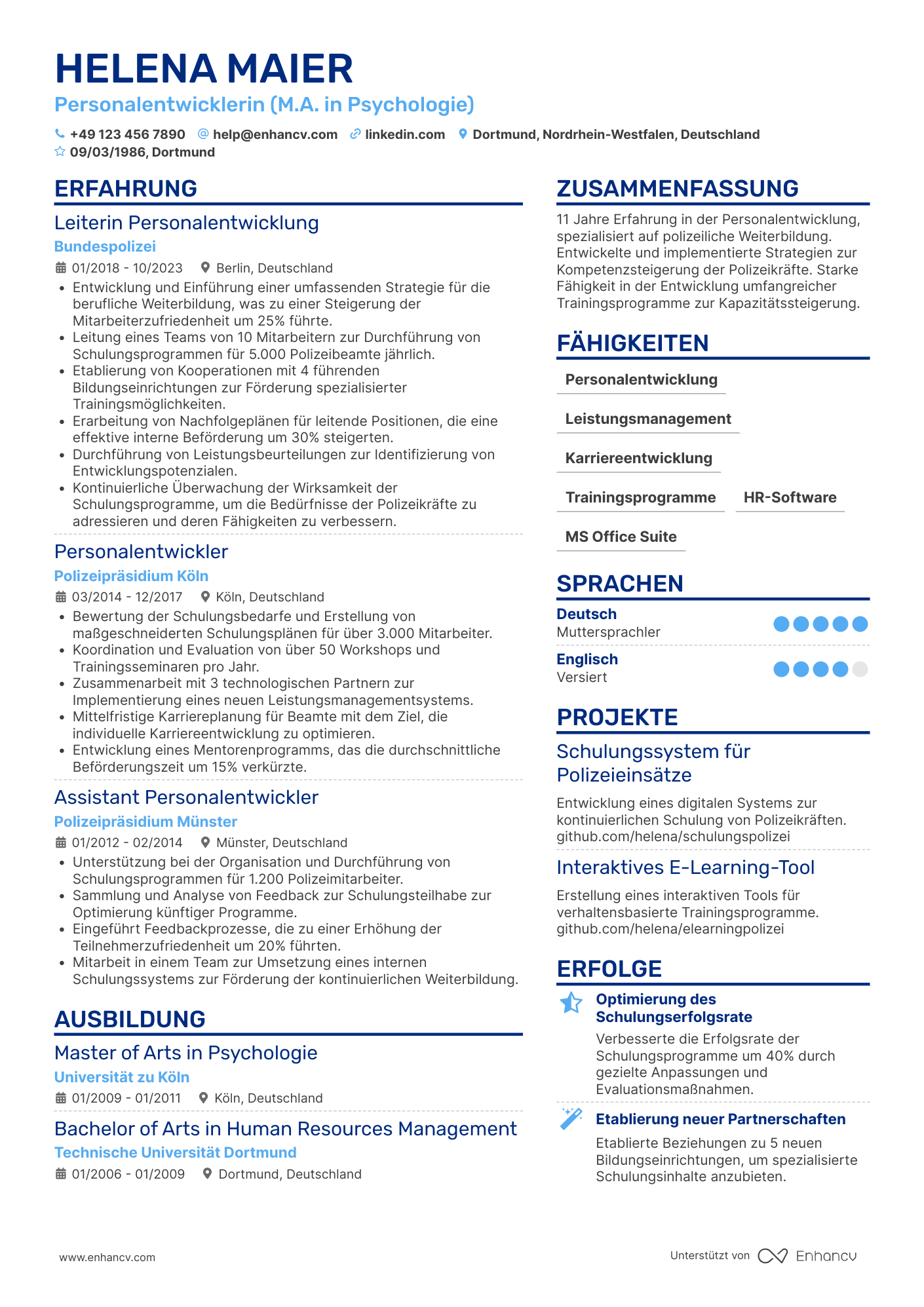 Lebenslauf in Polizei Personalentwickler Resume Example