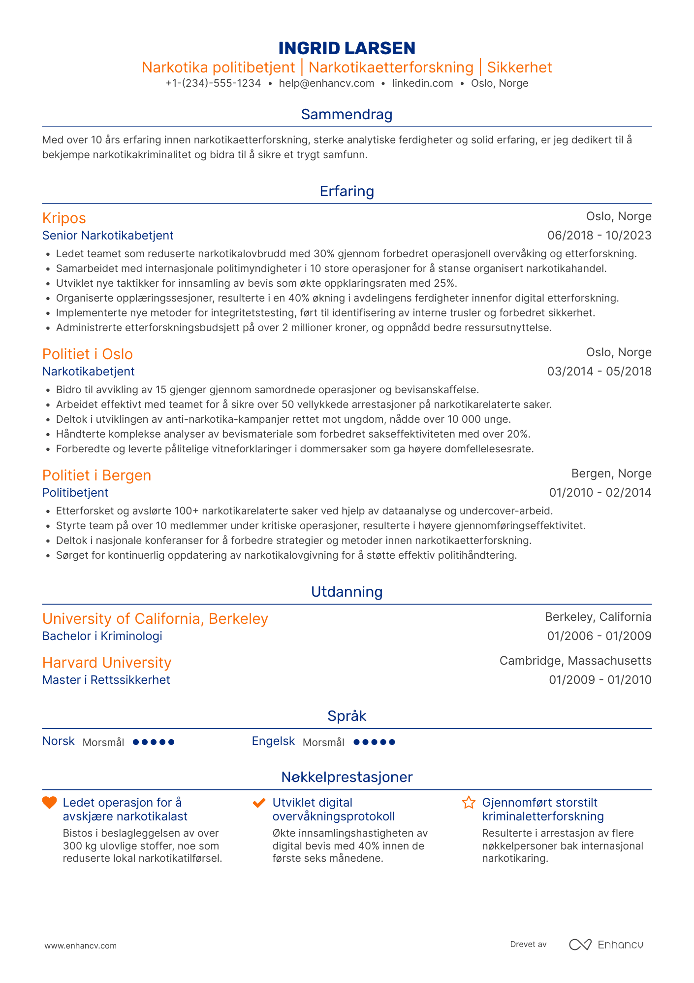 CV for Narkotika politibetjent Resume Example