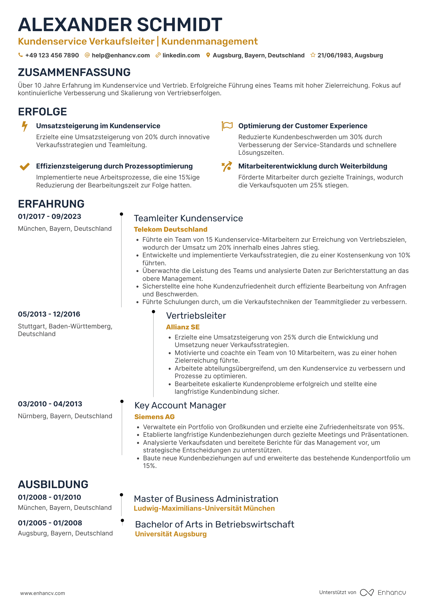Lebenslauf als Kundenservice Verkaufsleiter Resume Example