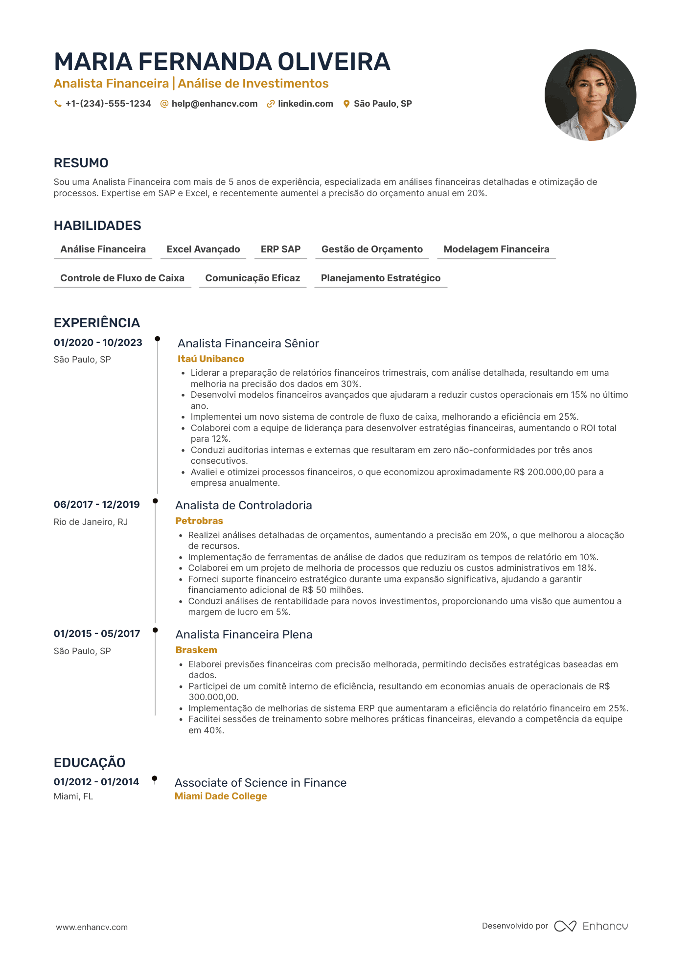 Analista financeiro Resume Example