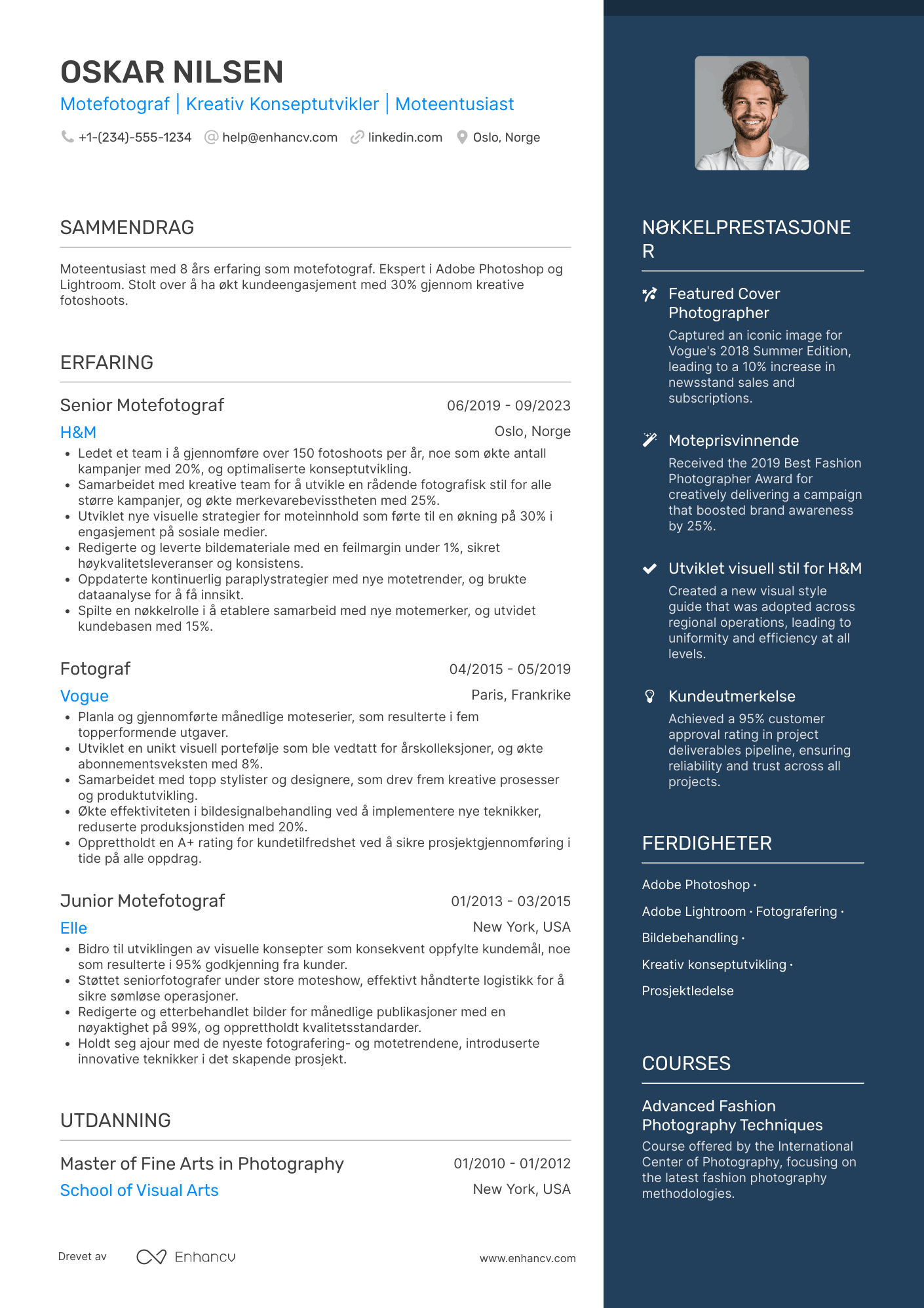 CV for Motefotograf Resume Example