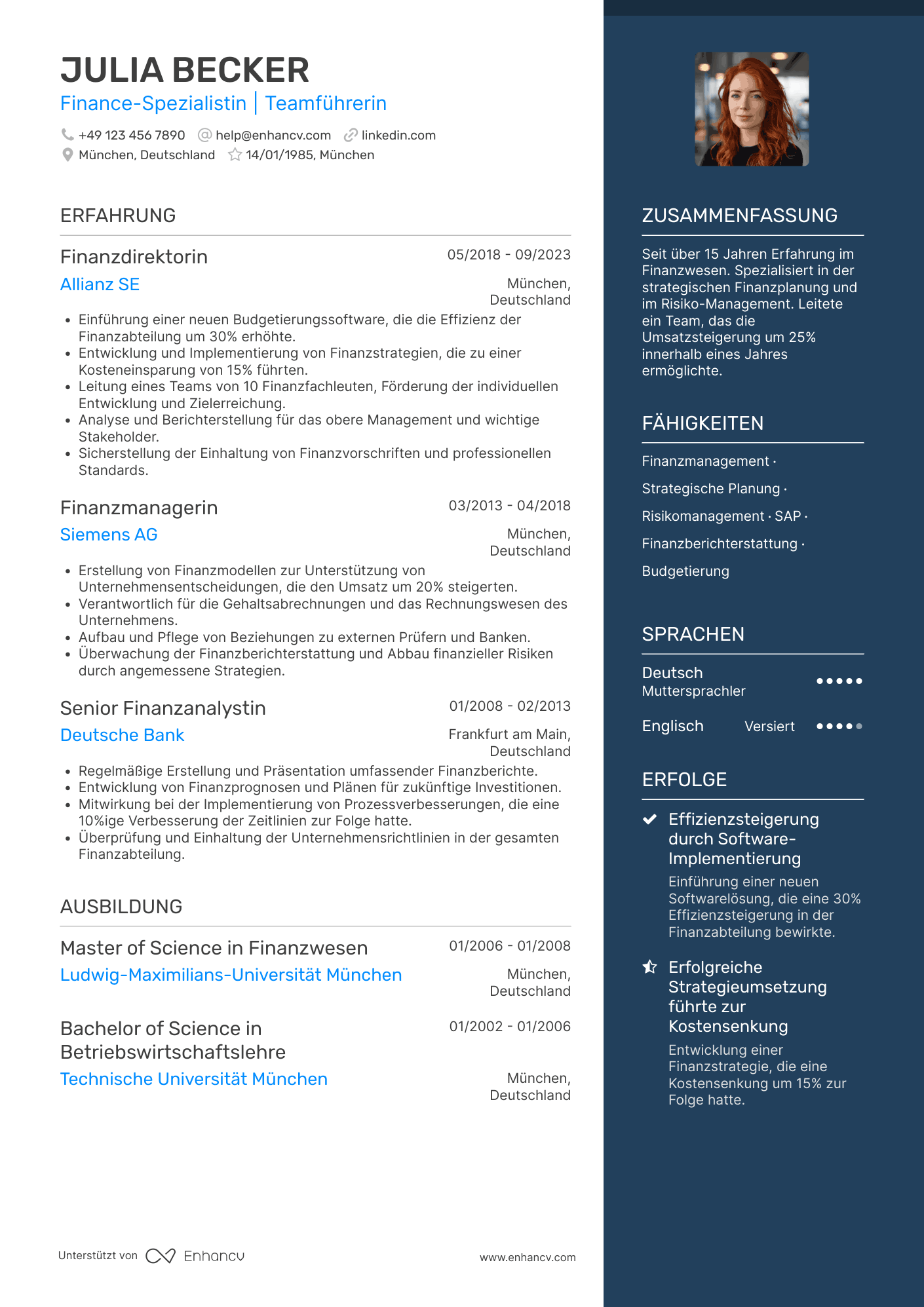 Lebenslauf als Leiter Finanzwesen Resume Example