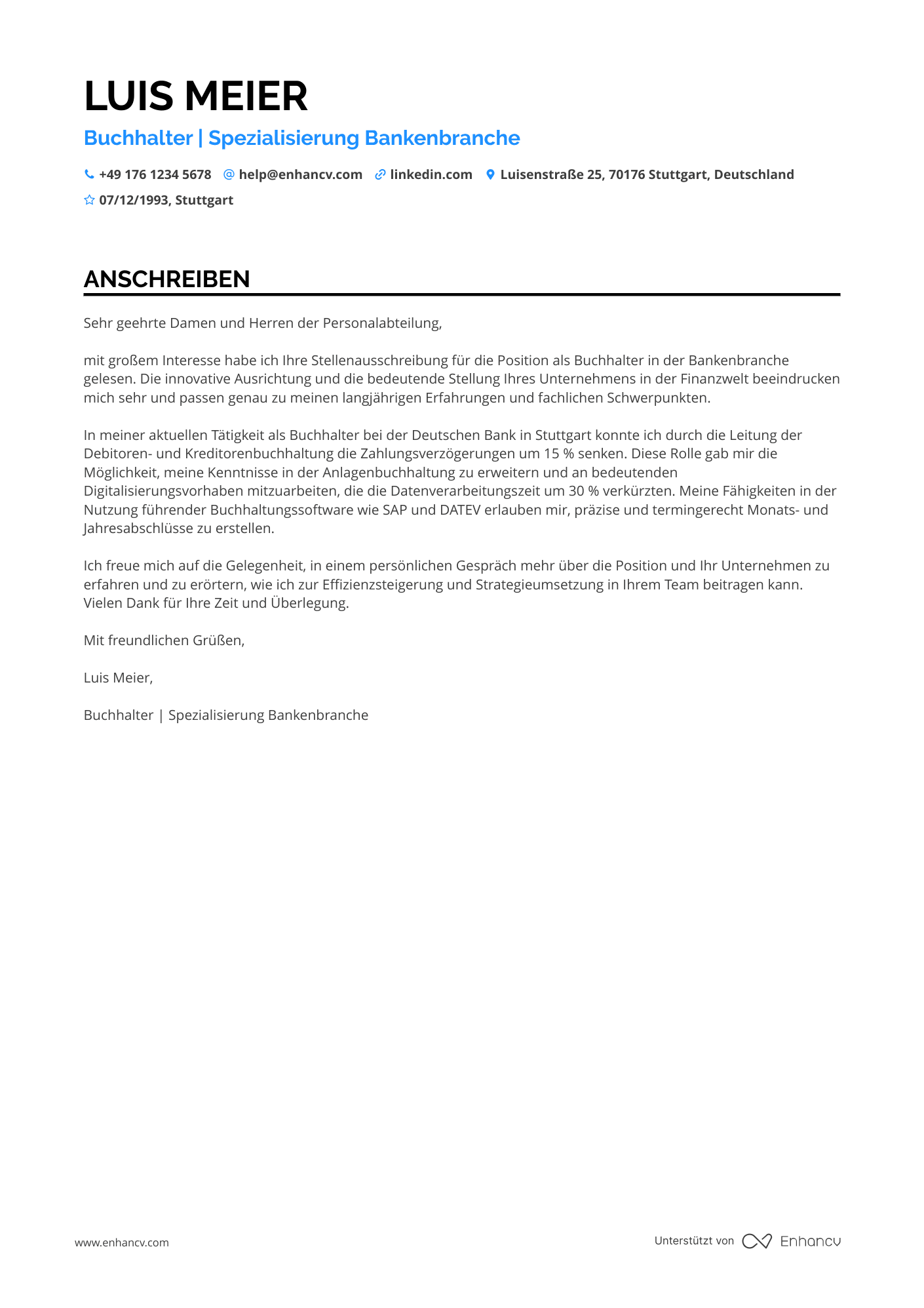 Buchhalter für die Bankenbranche Resume Example